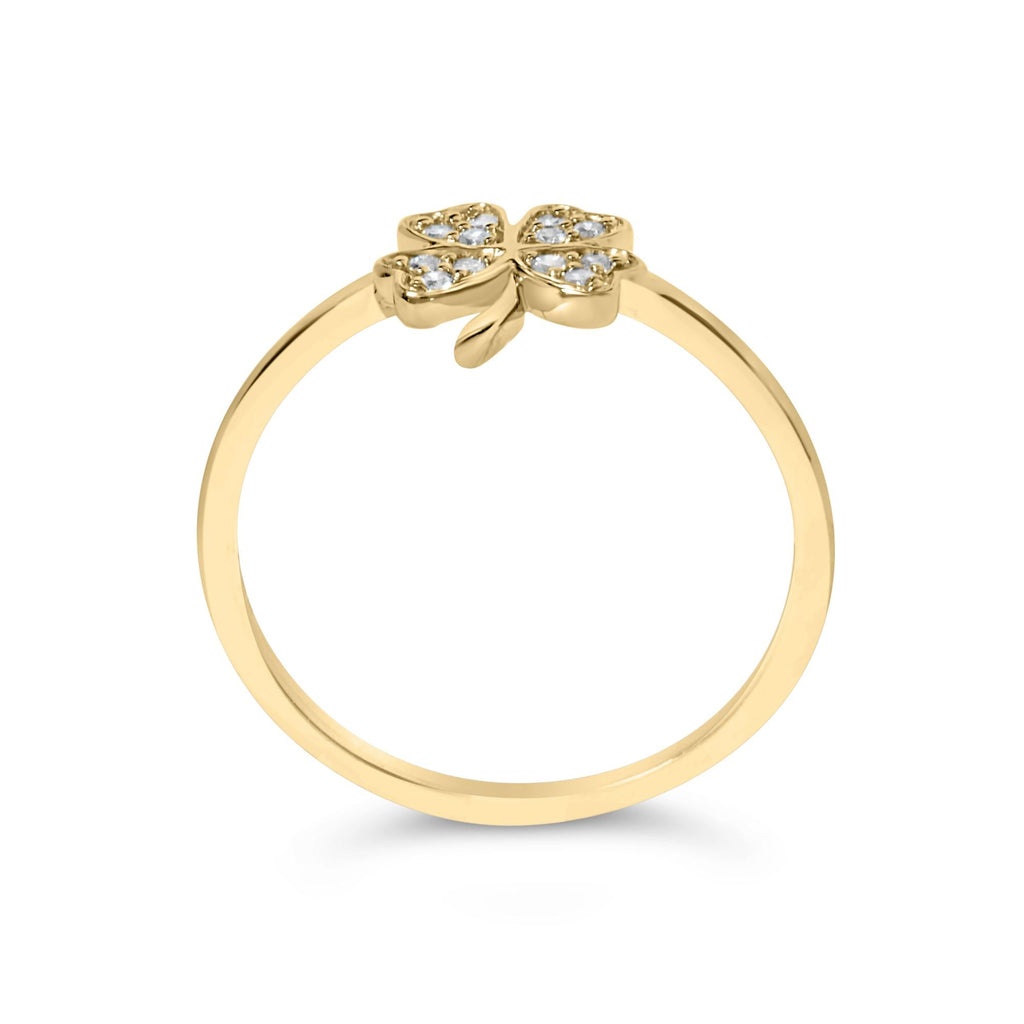 10K Yellow Gold Diamond Accent 4 Leaf Clover Ring (H-I Color, I1-I2 Clarity) - Friggin Jewelry