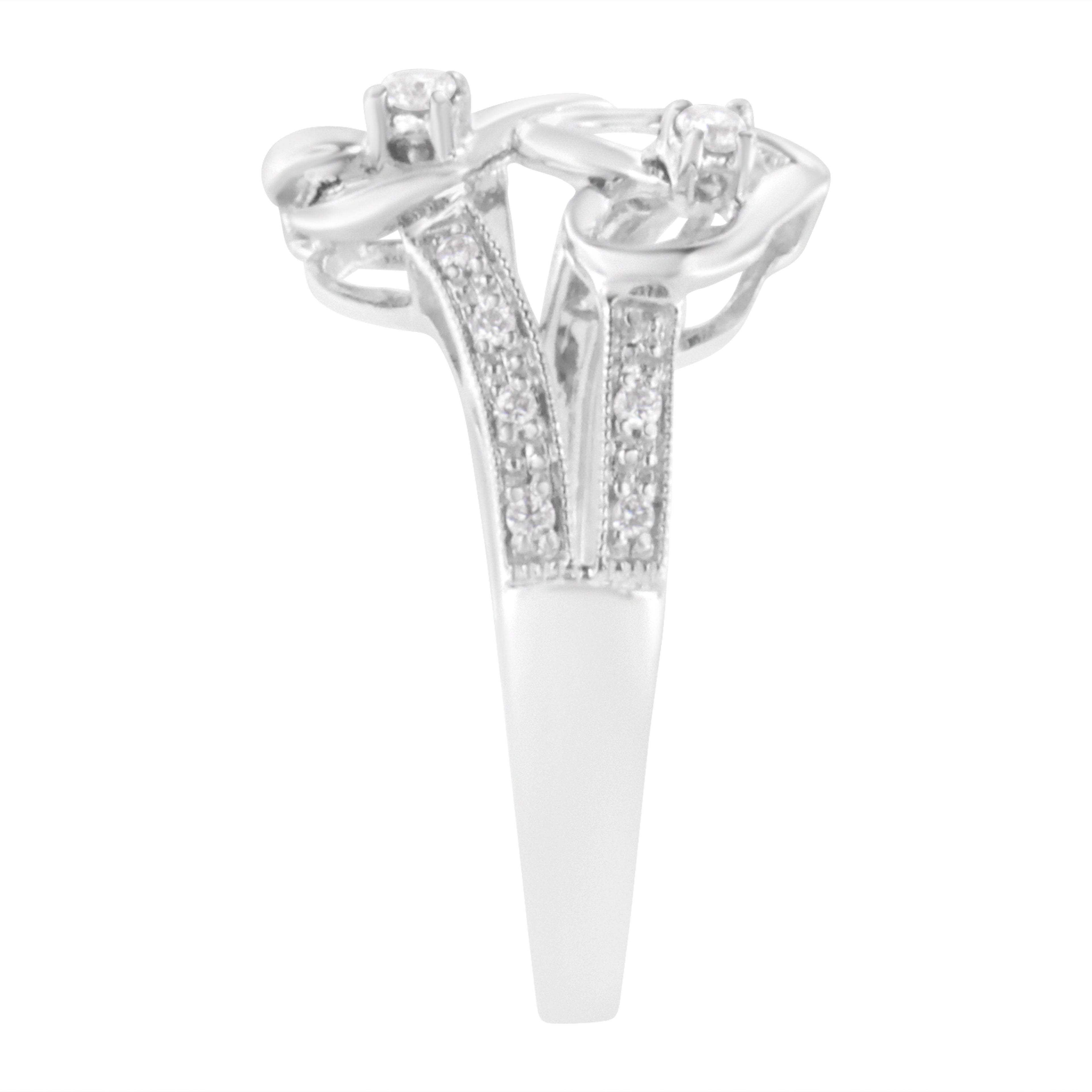 14KT White Gold 1/10 cttw Diamond Twin Heart Ring - Friggin Jewelry