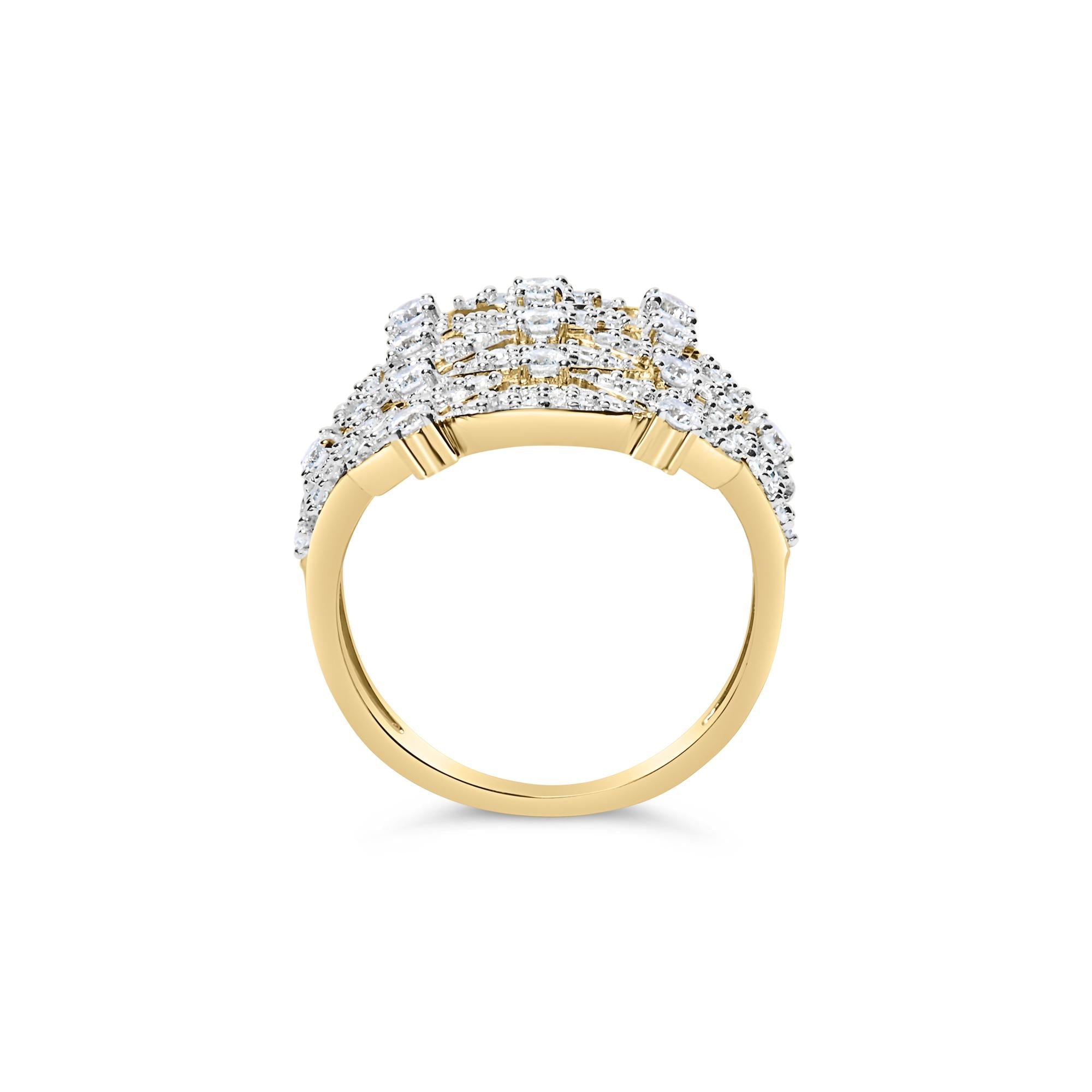 14K Yellow Gold 1.0 Cttw Diamond Geometric Stacked Open Cocktail Ring (I-J Color, I1-I2 Clarity) - Friggin Jewelry Premium