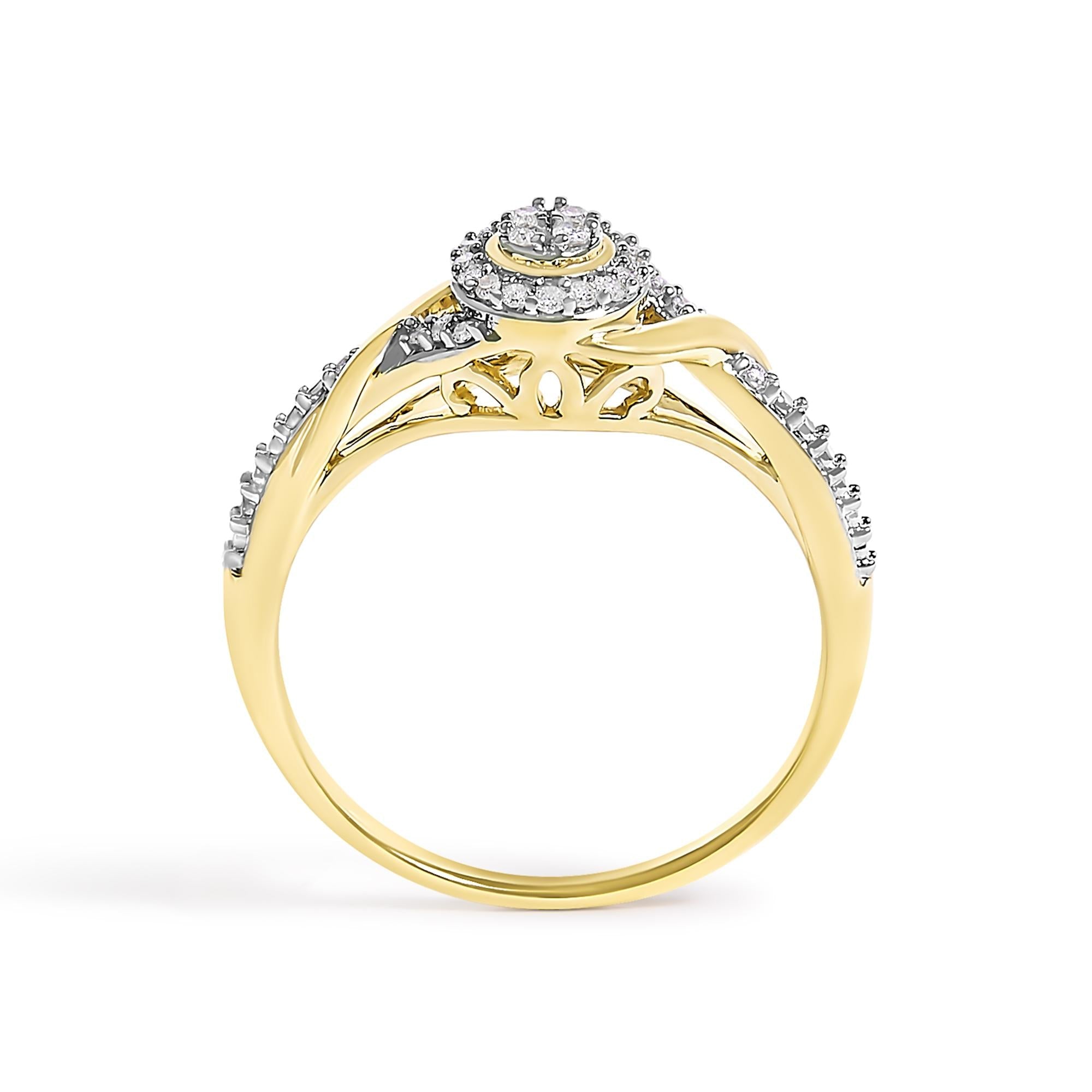 10K Yellow Gold 1/10 Cttw Diamond Swirl and Halo Promise Ring - Friggin Jewelry