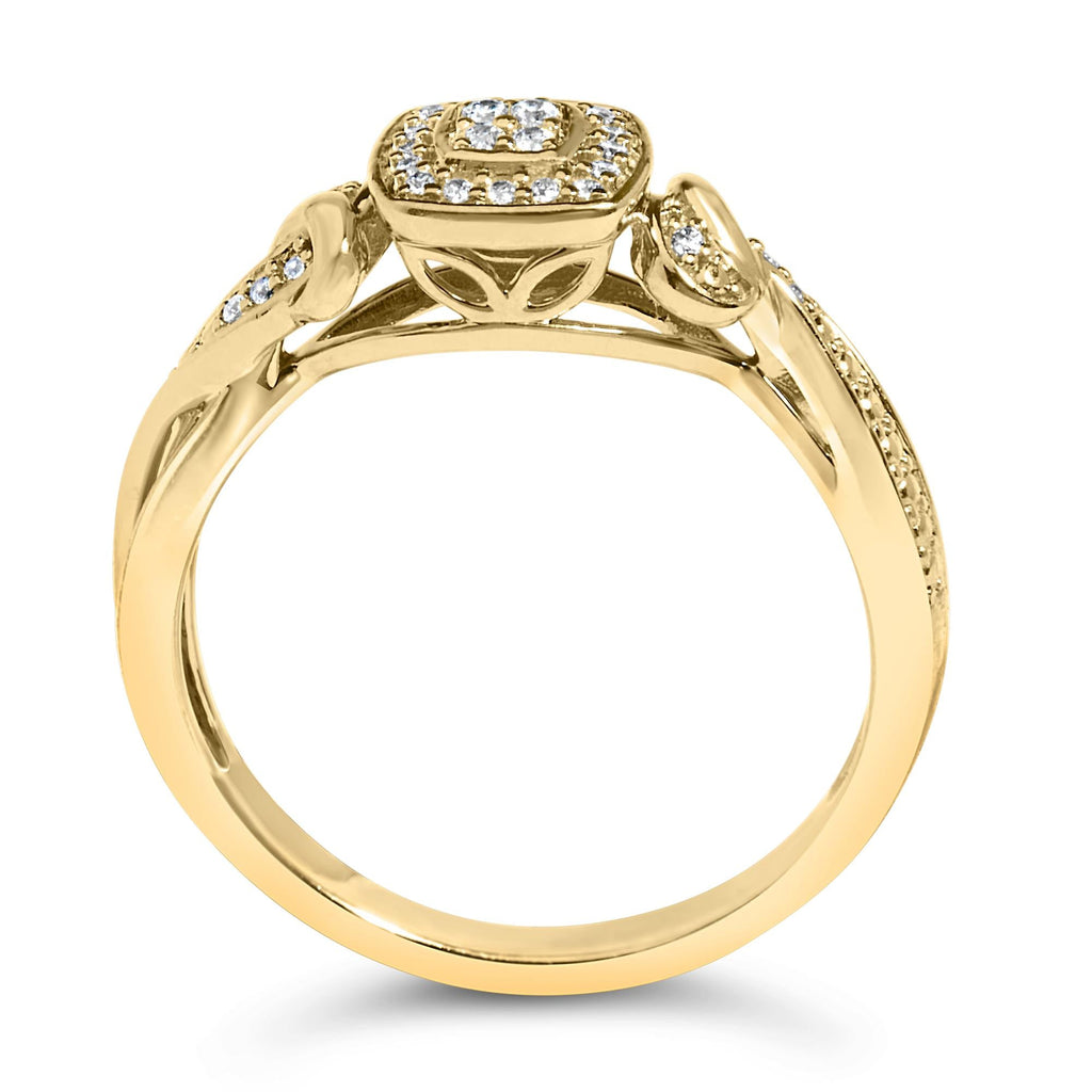 Anello di fidanzamento con alone composito di diamanti taglio rotondo da 1/10 ct in argento sterling 925 placcato oro giallo 14 carati - Friggin Jewelry