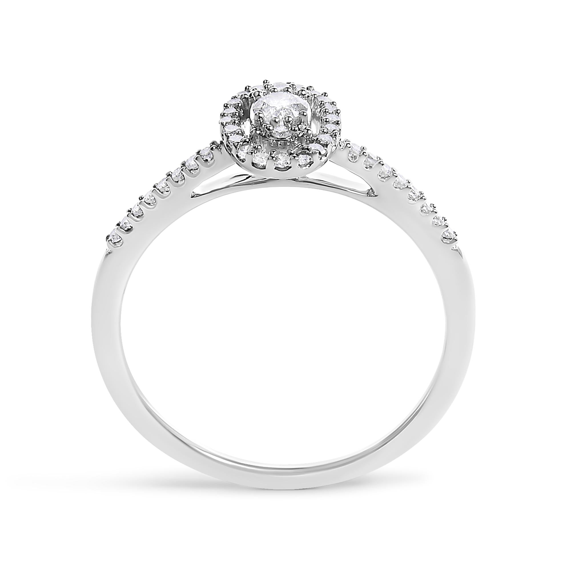 14K White Gold 1/5 Cttw Diamond Oval Shape With Halo Engagement Ring - Friggin Jewelry