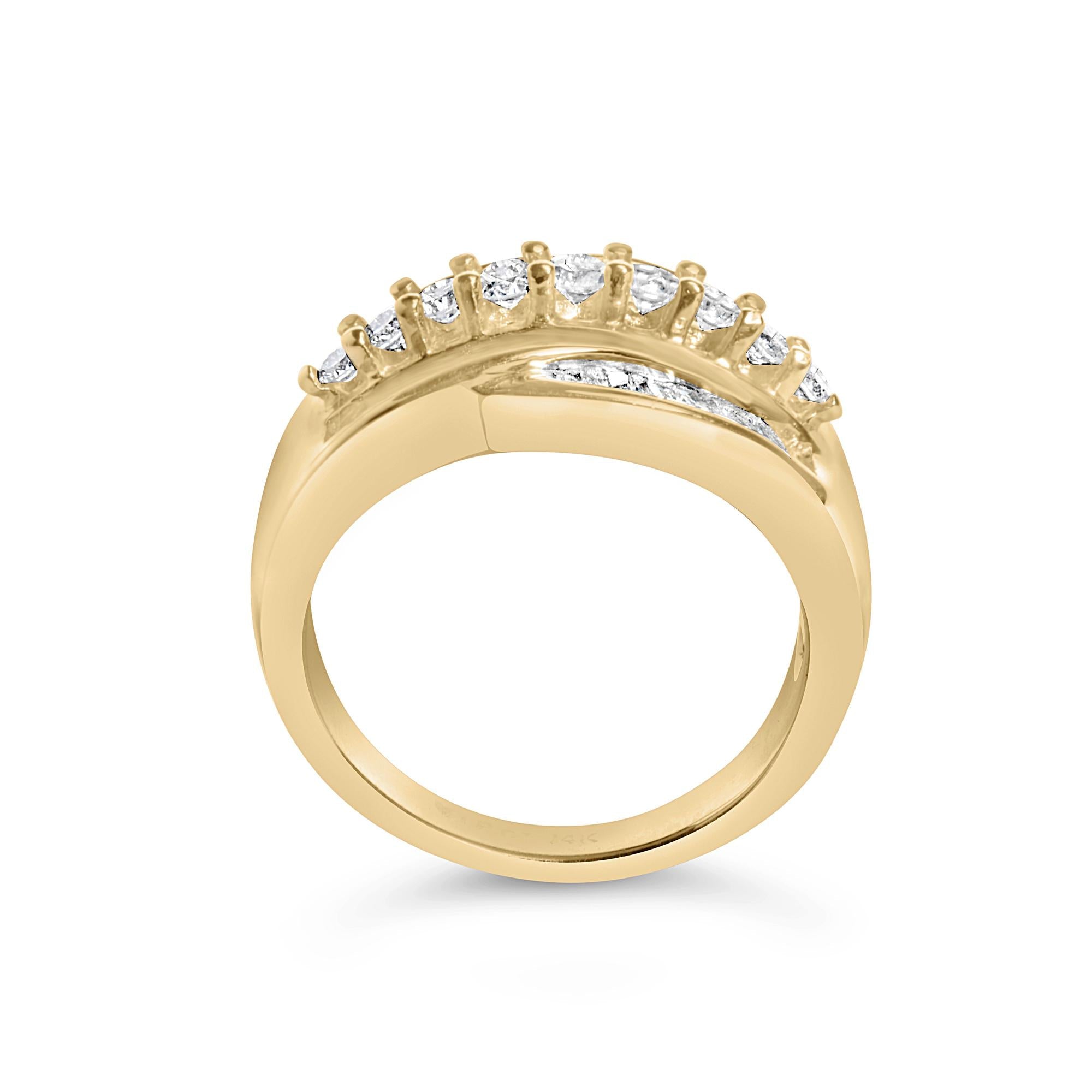14K Yellow Gold 1.00 Cttw Diamond Cocktall Cluster 5 Stone Ring (H-I Color, SI1-I1 Clarity) - Ring Size 7 - Friggin Jewelry