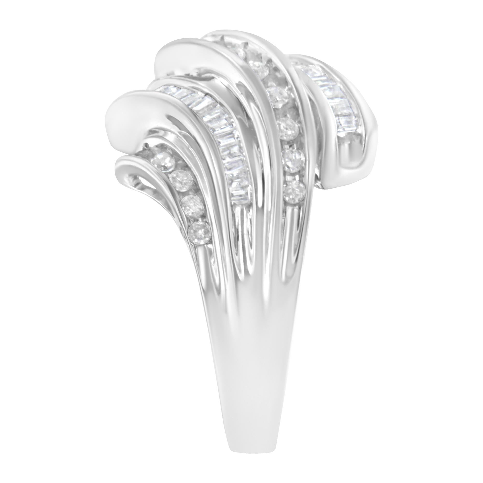 Anello in oro bianco 10 carati con diamanti taglio baguette e taglio rotondo (3/4 carati, colore HI, purezza SI2-I1) - Friggin Jewelry