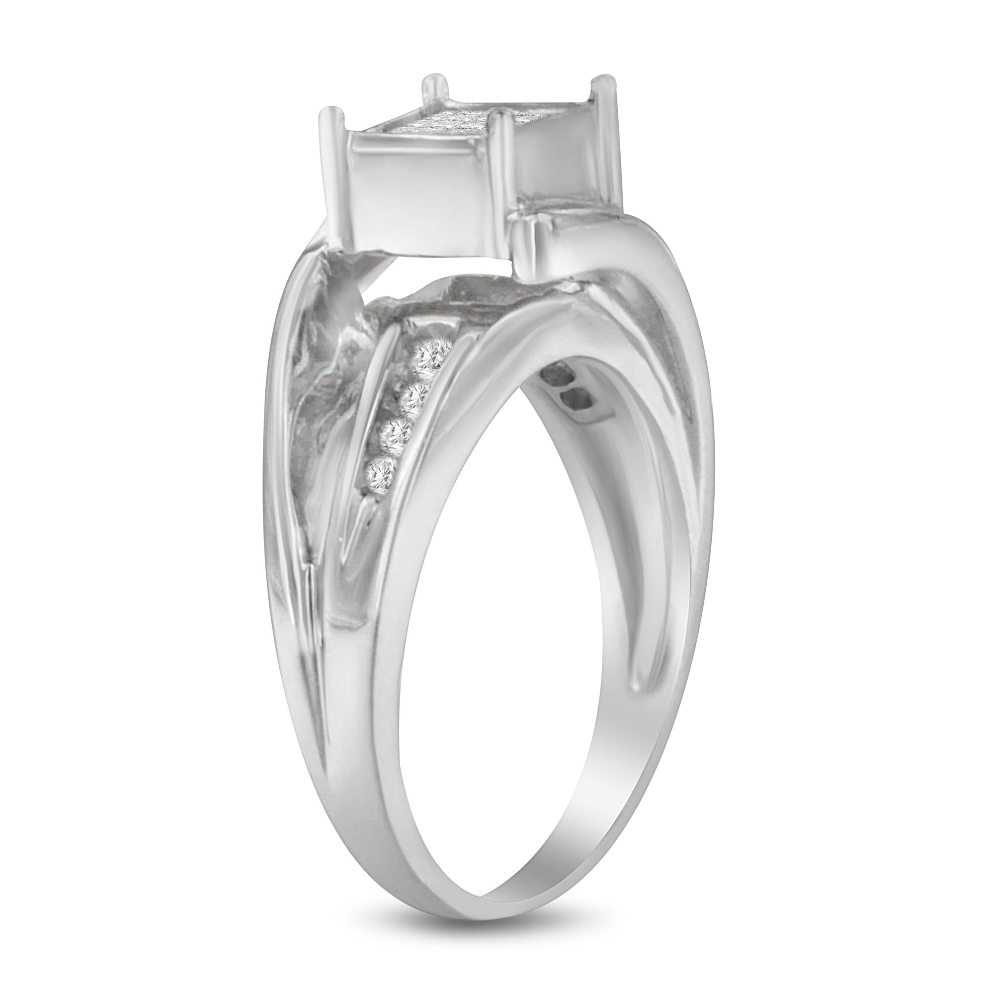 Anillo de oro blanco de 10 quilates con diamantes de talla princesa de 1/3 quilates engastados invisibles (color HI, claridad SI1-SI2) - Friggin Jewelry