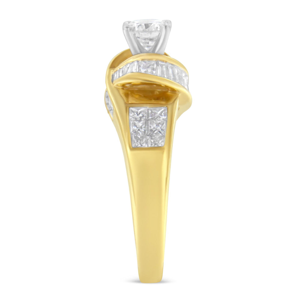 14K Two-Toned Gold Round, Baguette and Princess Cut Diamond Ring (1 1/8 Cttw, H-I Color, SI2-I1 Clarity) - Friggin Jewelry