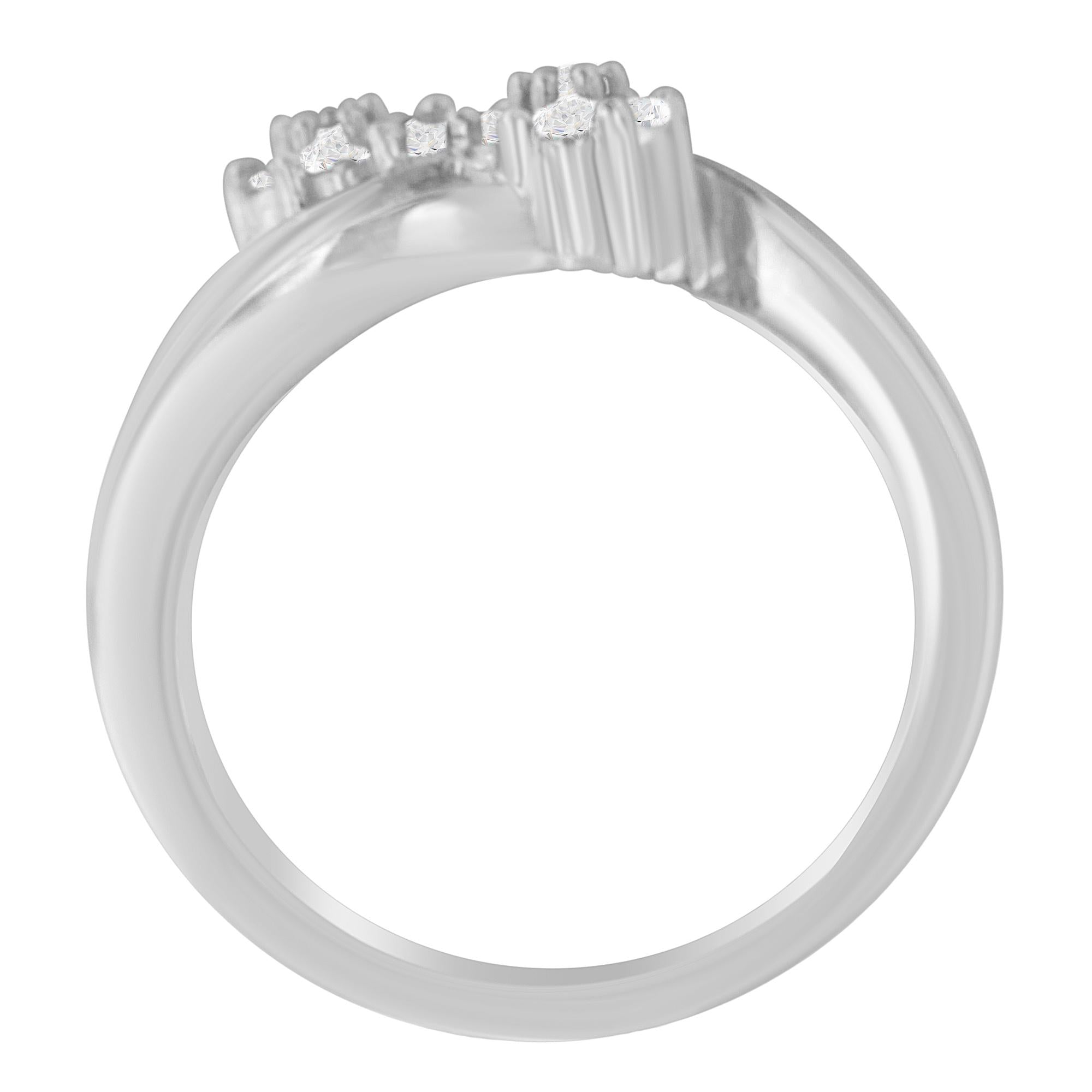 14K White Gold Round and Baguette Diamond Bypass Ring (1/2 cttw, H-I Color, I1-I2 Clarity) - Friggin Jewelry
