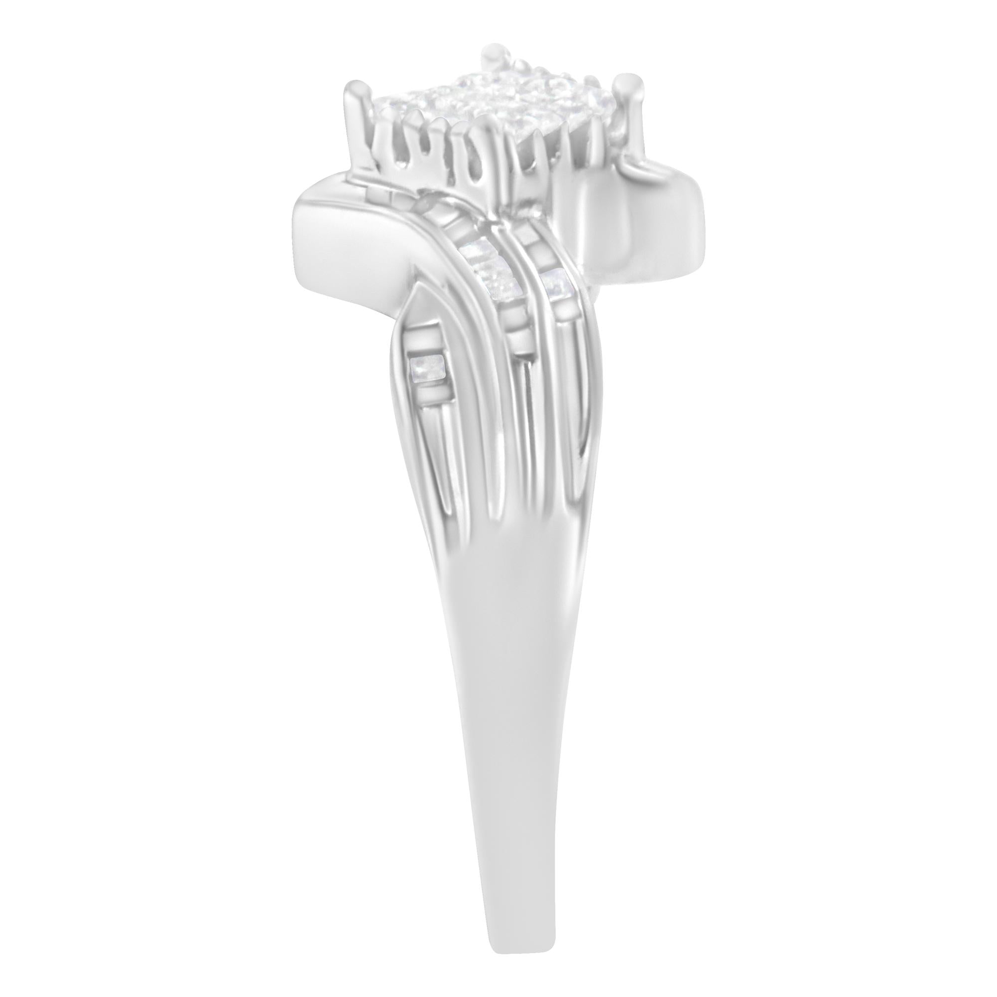 10K White Gold 1/3 Cttw Princess and Baguette Cut Diamond Bypass Style Cocktail Ring (I-J Color, I1-I2 Clarity) - Friggin Jewelry