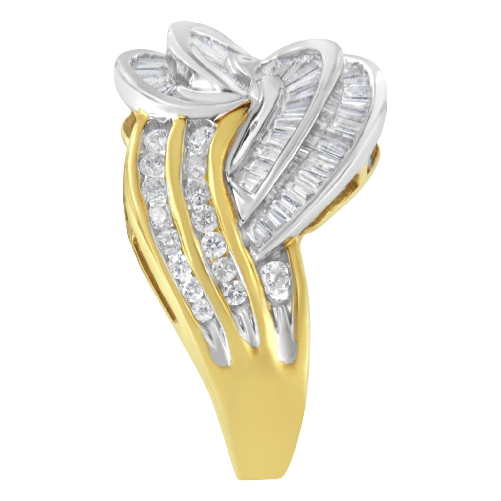 Anello bypass in oro bicolore 10 carati con diamanti (1 carato, colore HI, purezza SI1-SI2) - Friggin Jewelry