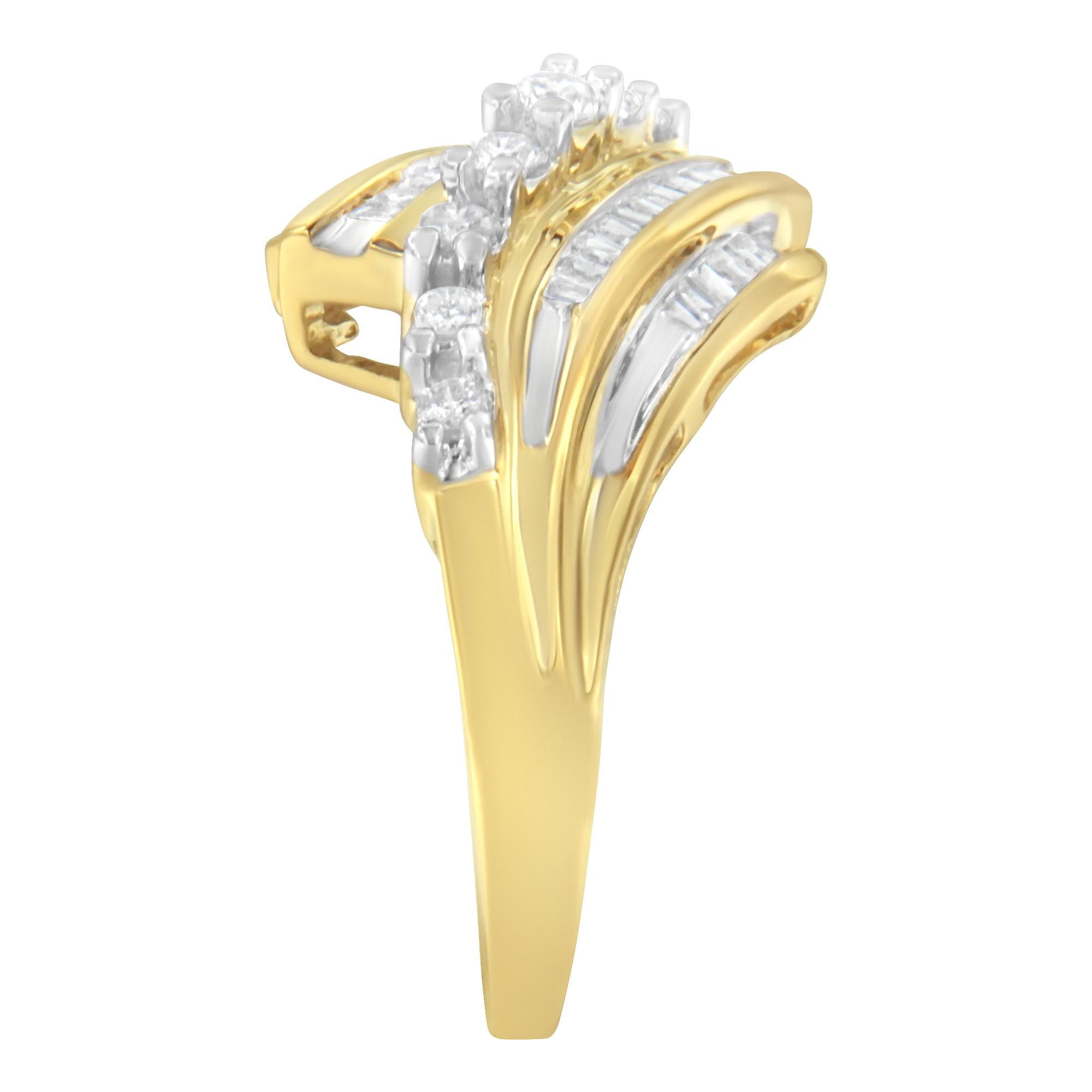 10K Yellow Gold Round and Baguette Diamond-Cut Ring (1/2 Cttw, I-J Color, I1-I2 Clarity) - Friggin Jewelry