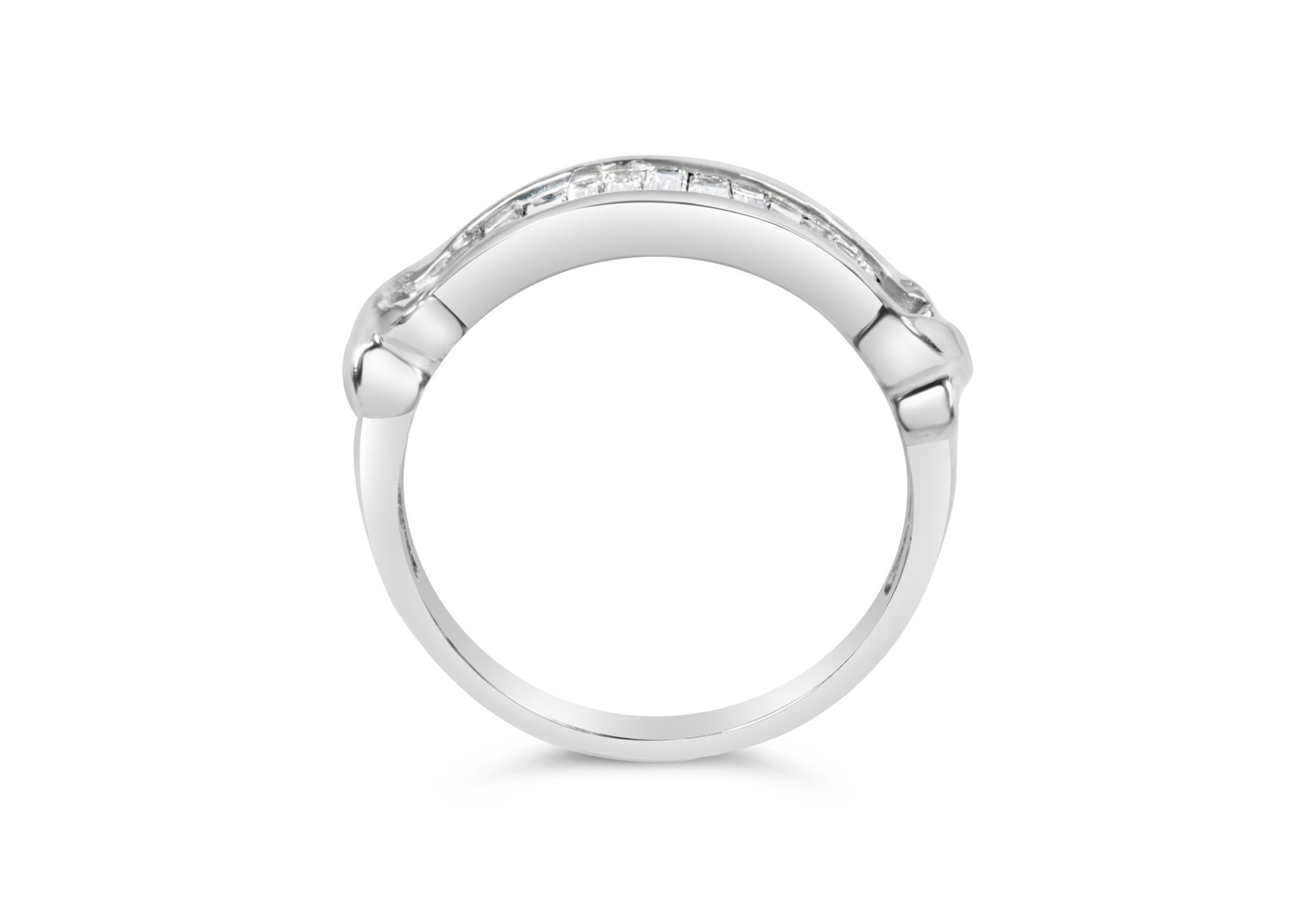.925 Sterling Silver 1/2 Cttw Baguette Cut Diamond Channel Set X-Station Wedding Ring (H-I Color, I1-I2 Clarity) - Friggin Jewelry