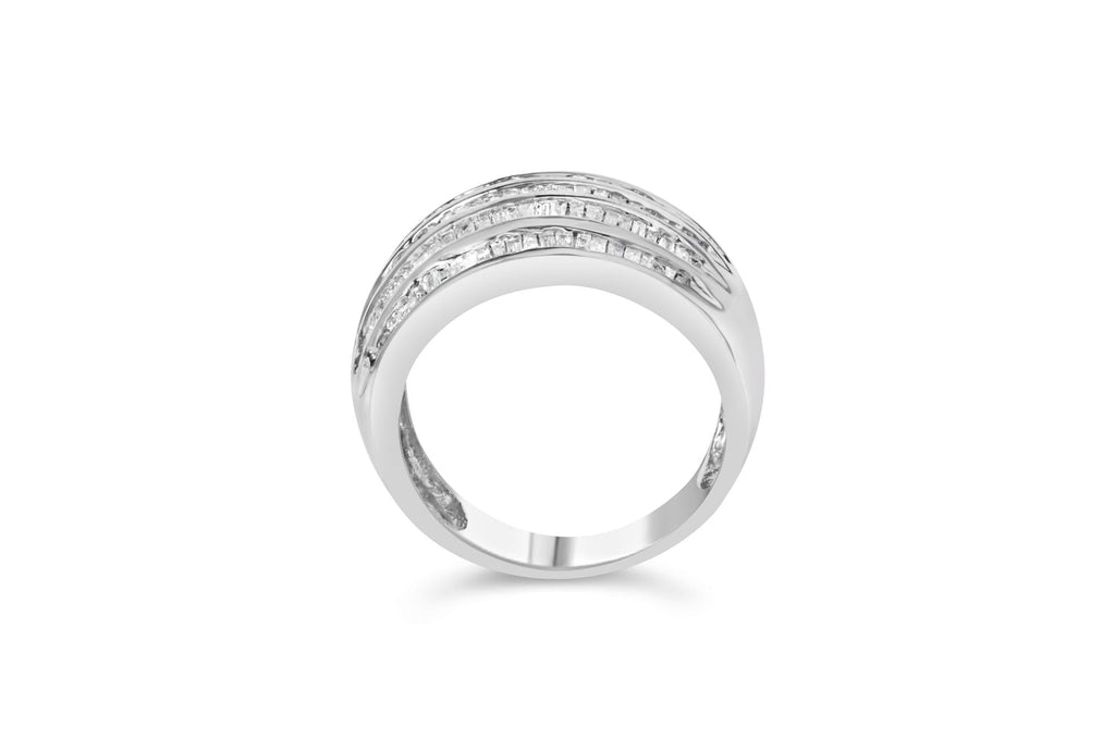 .925 Sterling Silver 1.0 Cttw Baguette-Cut Diamond 6-Row Channel Set Domed Tapered Cocktail Fashion Ring (H-I Color, I2-I3 Clarity) - Friggin Jewelry
