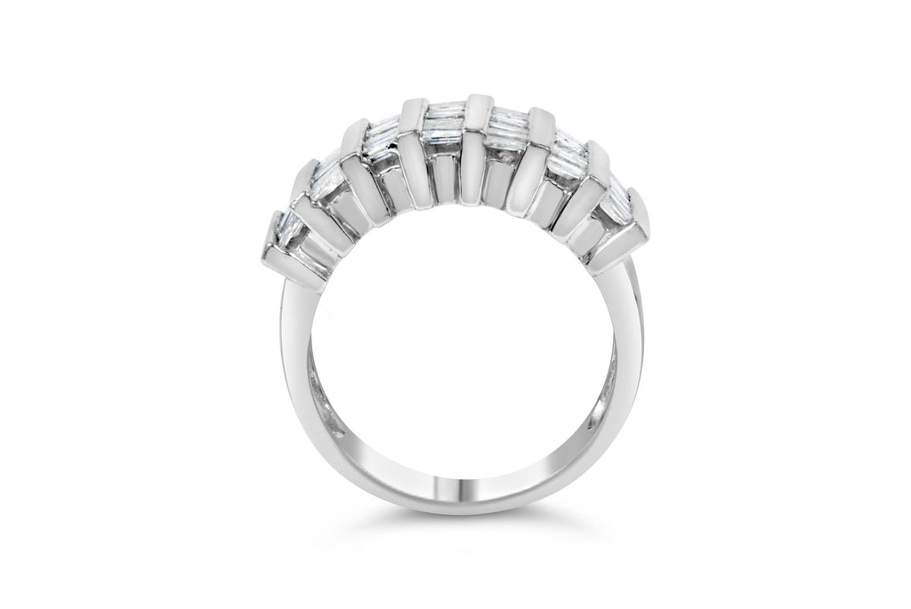Anillo de bodas unisex de moda en plata de ley 925 con diamantes de talla baguette de 1,0 ct, canal vertical acanalado y varias filas (color HI, claridad I1-I2) - Friggin Jewelry