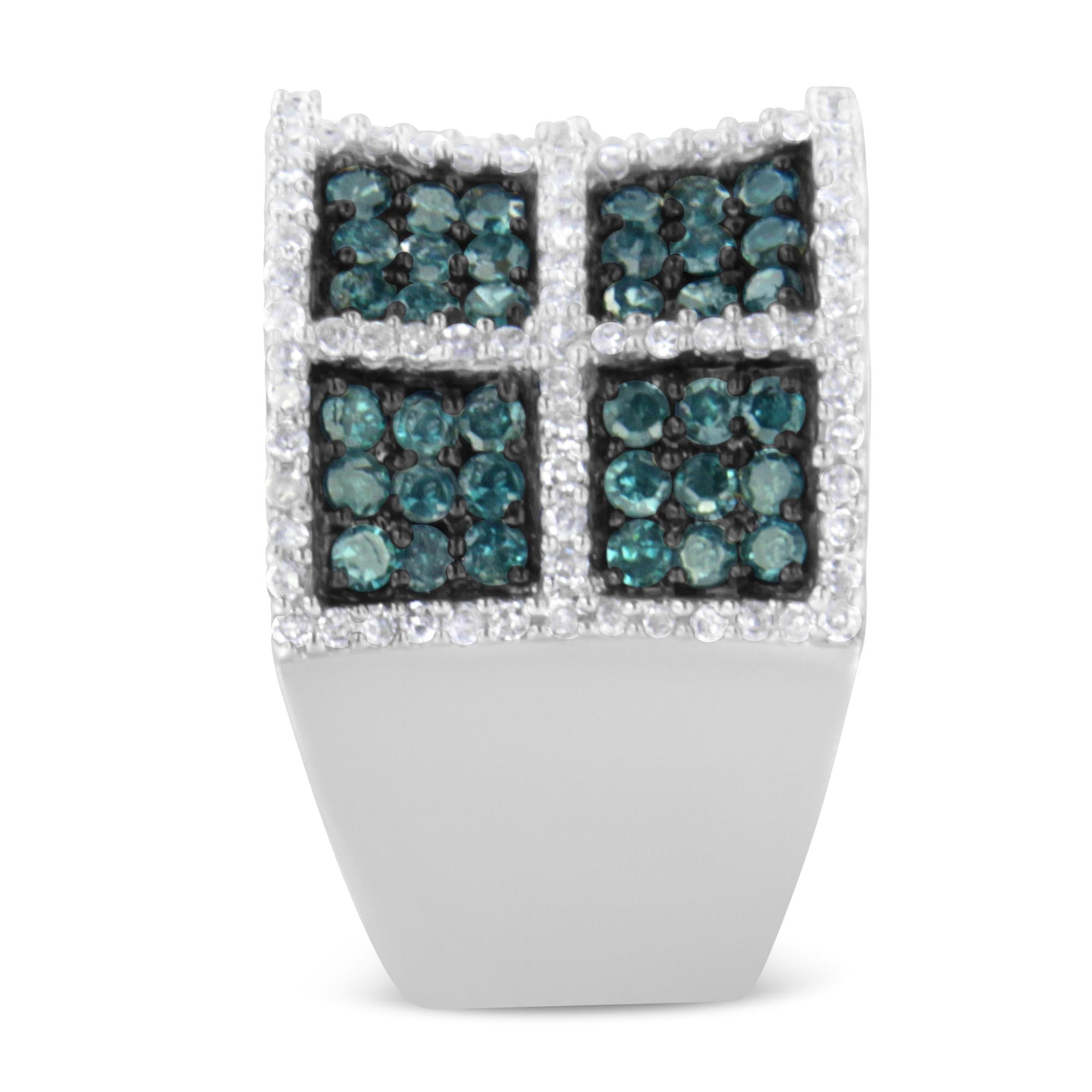 14K White Gold White and Treated Blue Diamond Cocktail Ring (1 1/2 Cttw, H-I Color, I1-I2 Clarity) - Friggin Jewelry