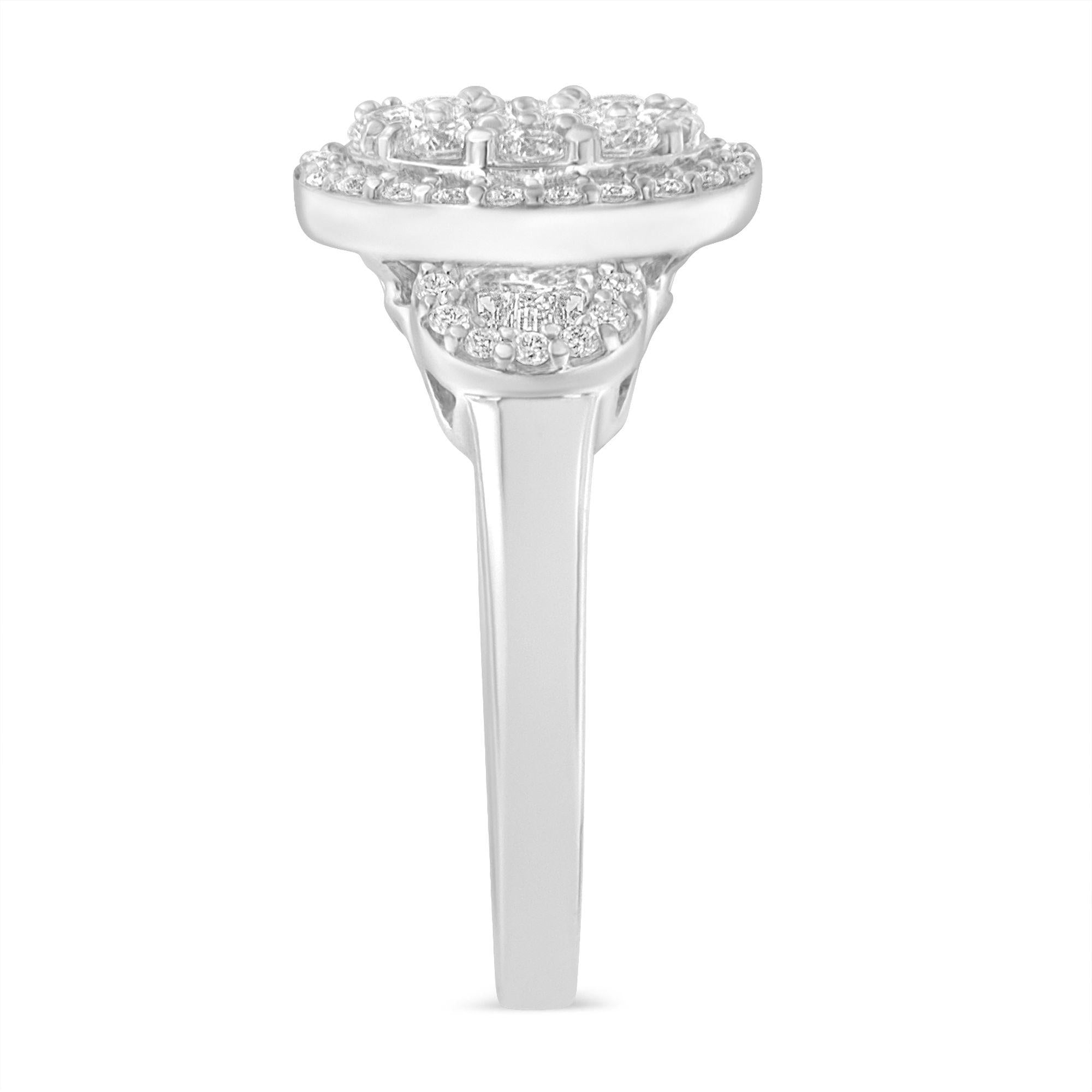 10K White Gold 1.0 Cttw Diamond Oval Cluster with Halo Vintage-Inspired Art Deco Buckle Style Statement Ring (G-H Color, SI1-SI2 Clarity) - Friggin Jewelry