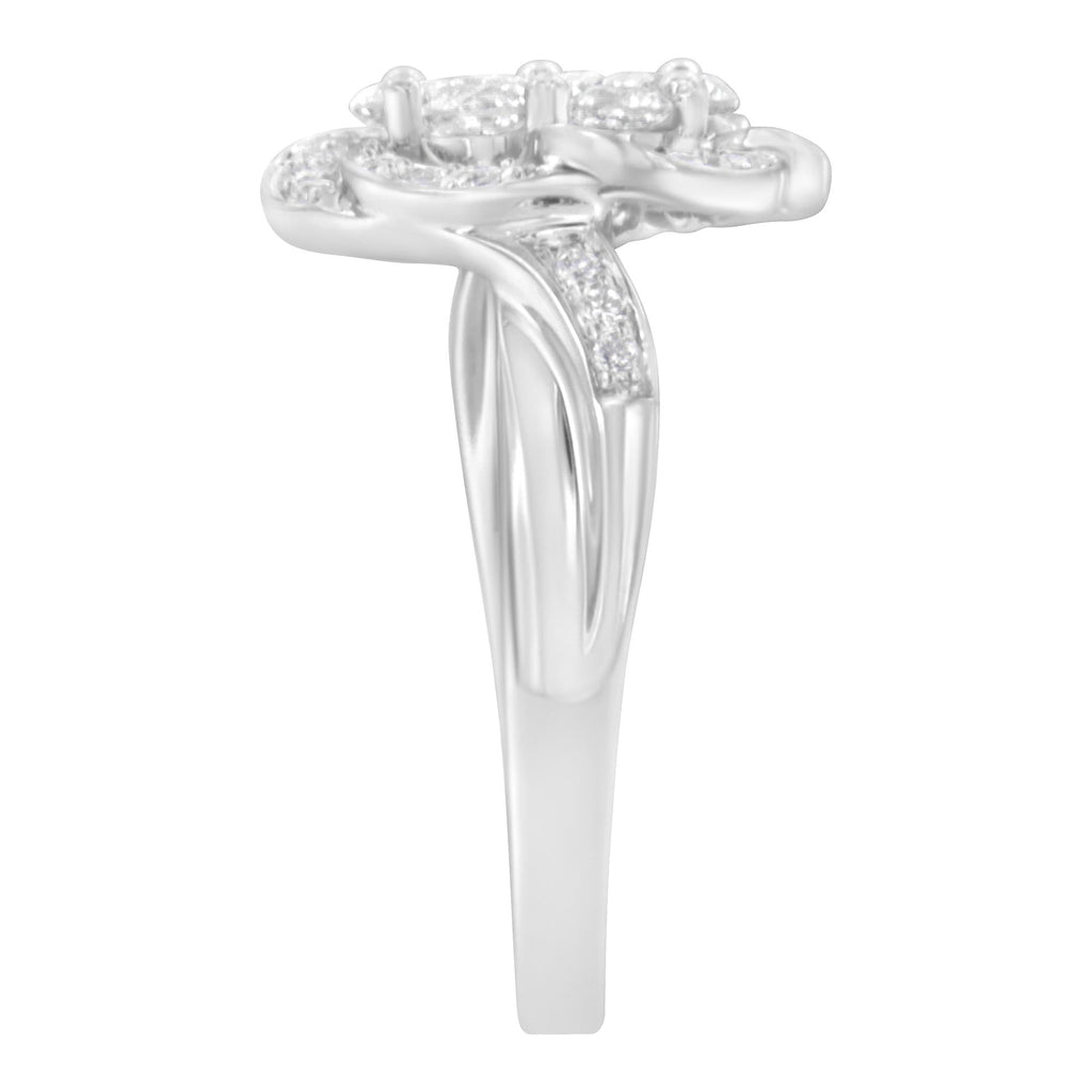 14K White Gold Floral Cluster Diamond Ring (1 Cttw, H-I Color, SI2-I1 Clarity) - Friggin Jewelry Premium