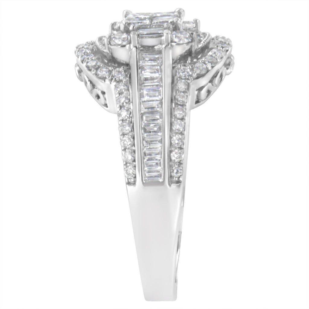 Anello da cocktail in oro bianco 14 carati con diamanti (1 1/4 carati, colore HI, purezza SI2-I1) - Friggin Jewelry