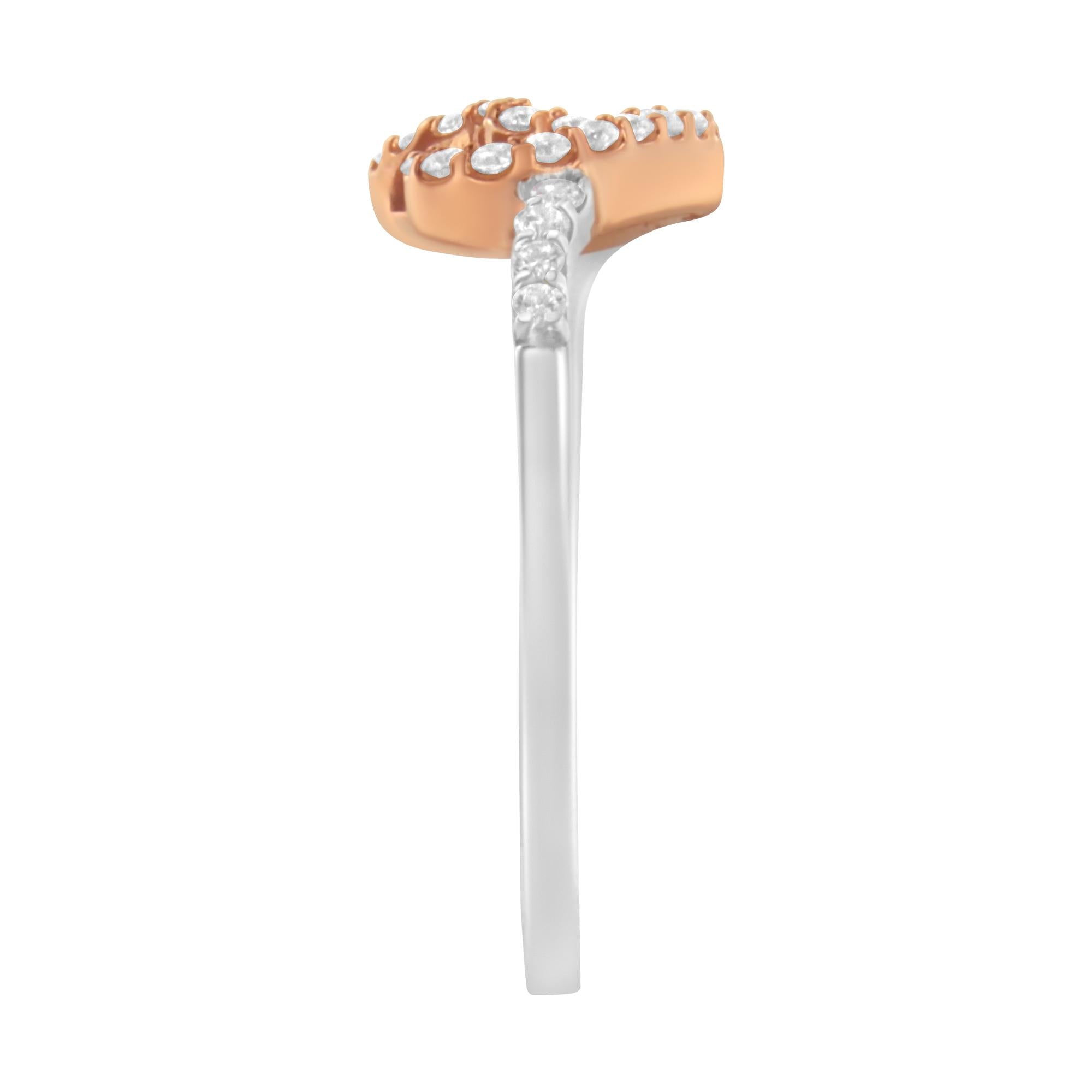 10K Rose Gold over .925 Sterling Silver 1/5 Cttw Diamond Two Tone Open Heart Promise or Fashion Ring (I-J Color, I2-I3 Clarity) - Friggin Jewelry