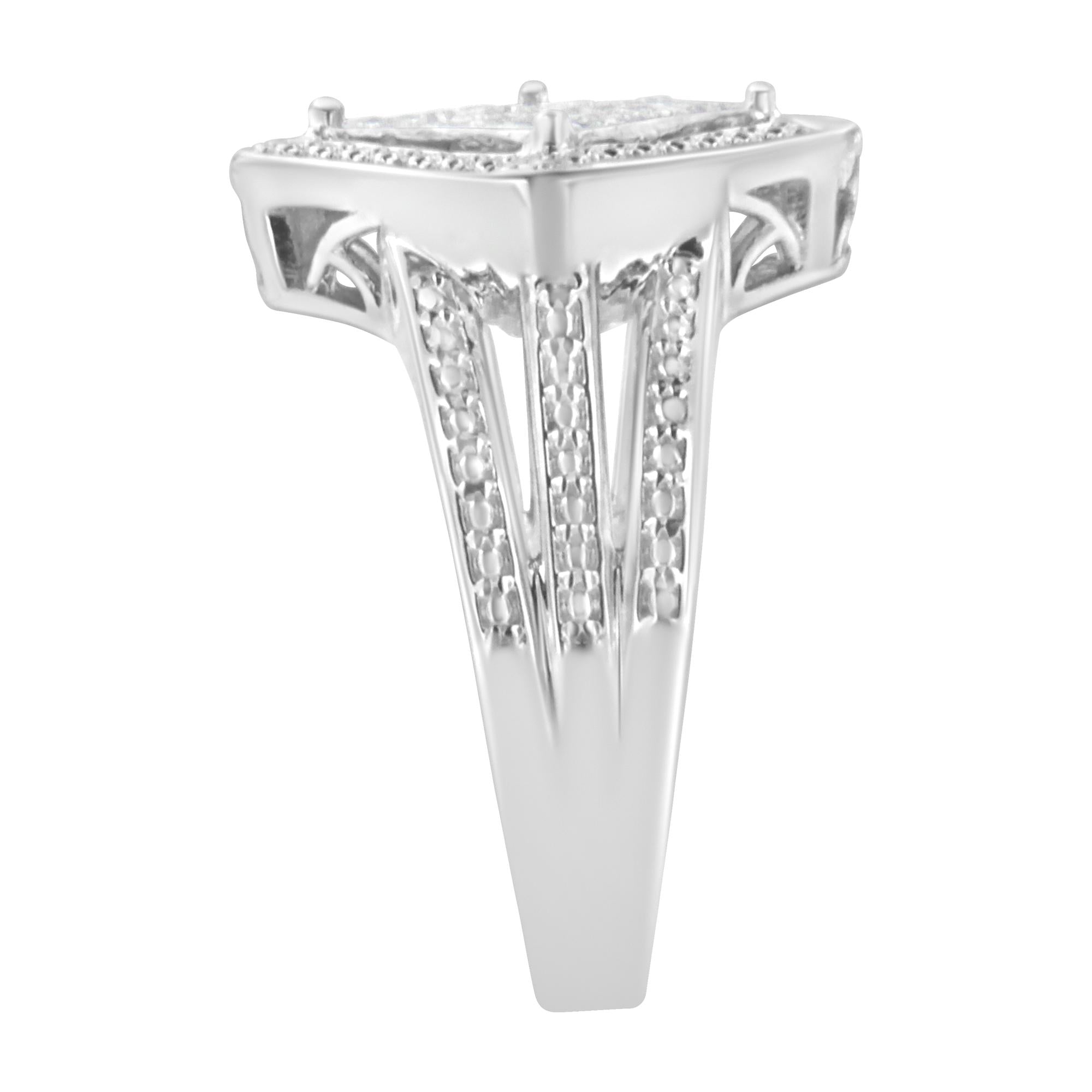 .925 Sterling Silver 2/5 Cttw Princess Cut Diamond Square On Point Cluster Composite Cocktail Ring (H-I Color, SI1-SI2 Clarity) - Friggin Jewelry