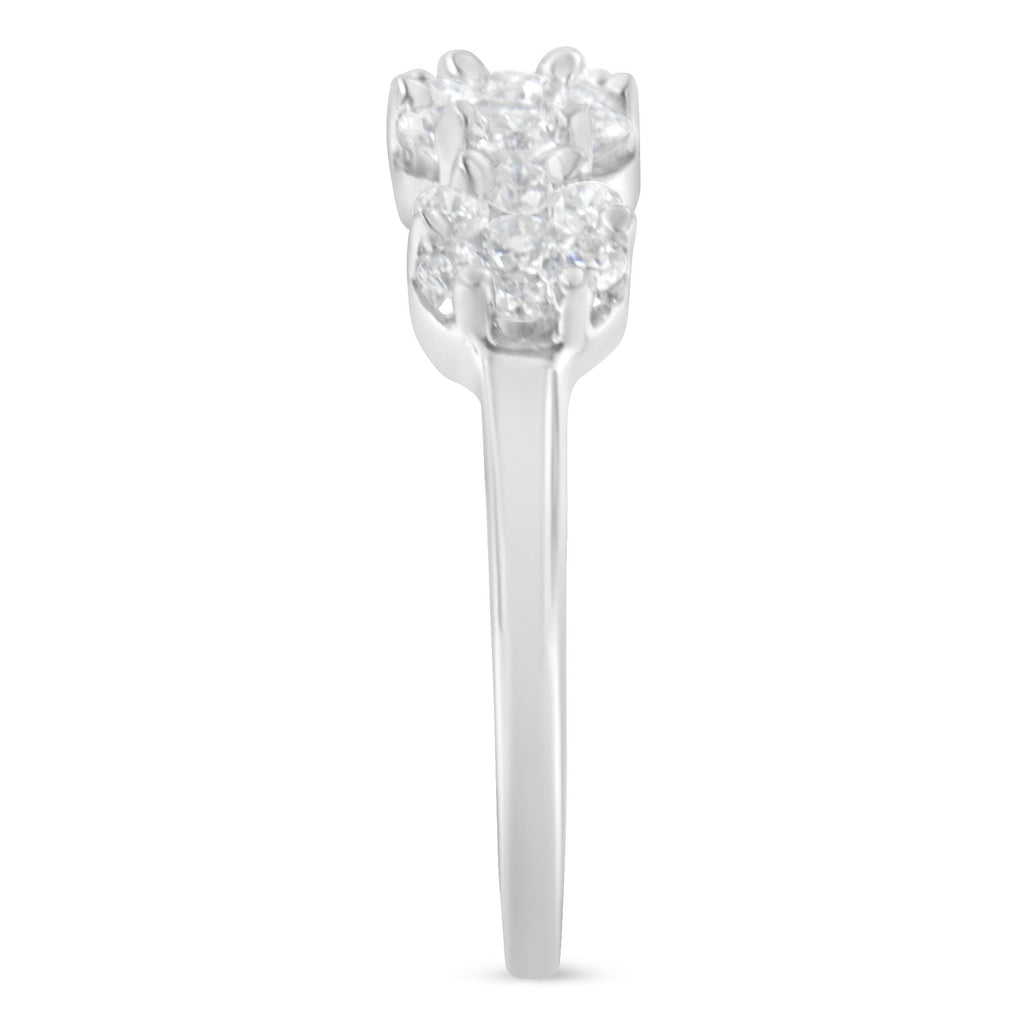 14K White Gold Three-Stone Cluster Diamond Ring (0.7 Cttw, H-I Color, SI2-I1 Clarity) - Friggin Jewelry