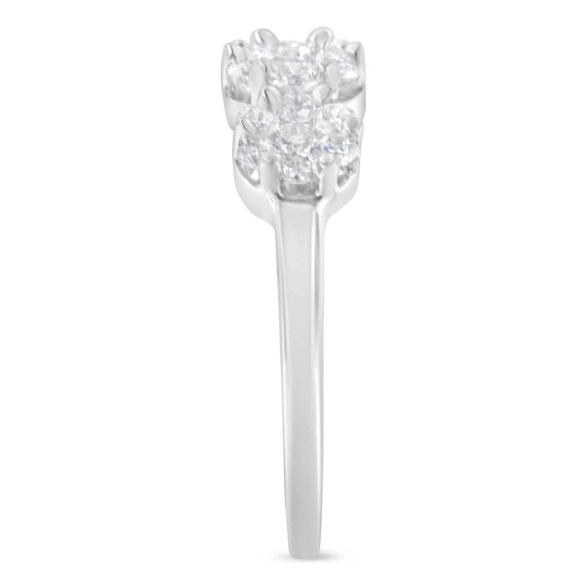 14K White Gold Three-Stone Cluster Diamond Ring (0.7 Cttw, H-I Color, SI2-I1 Clarity) - Friggin Jewelry