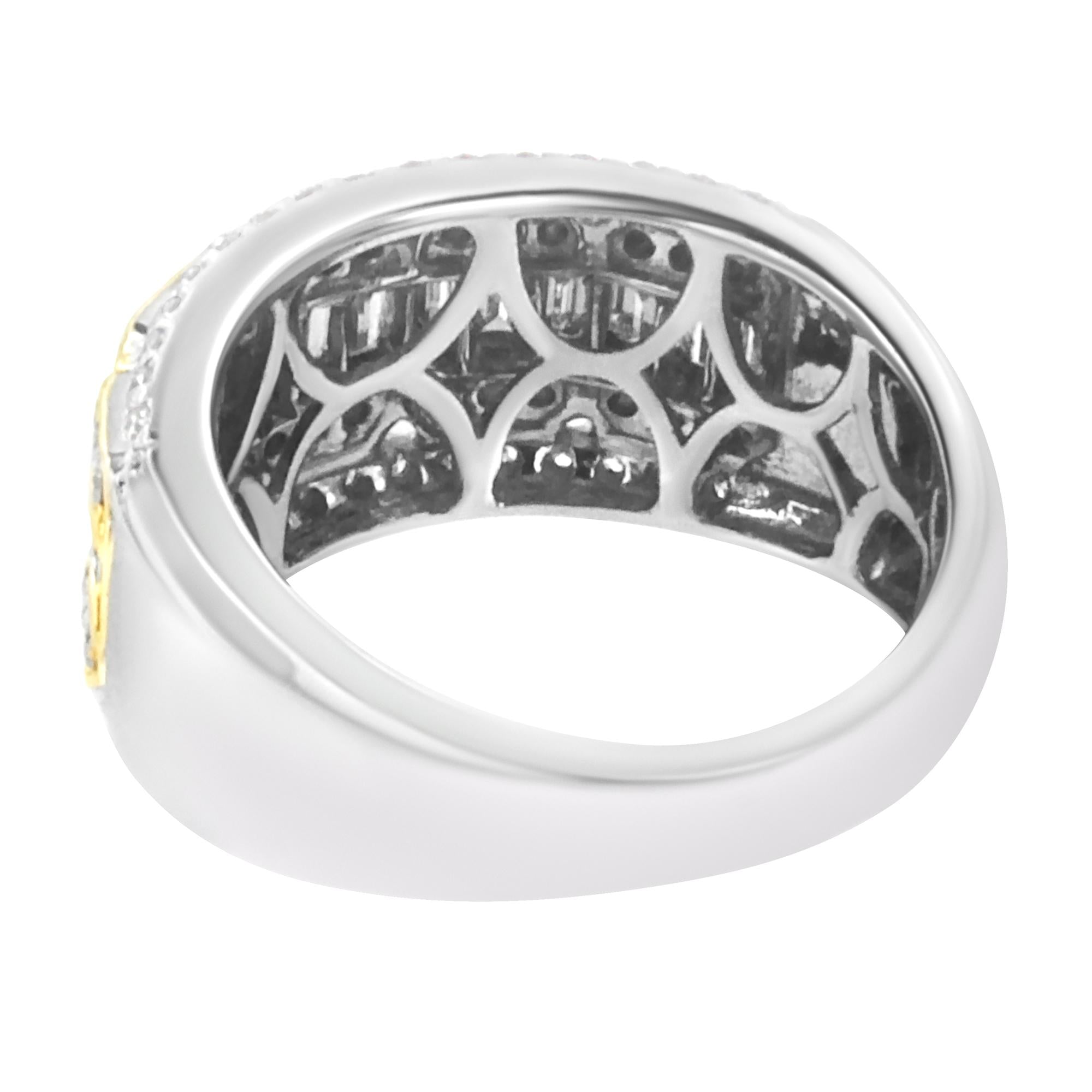 Anillo Art Déco de varias filas de diamantes de talla baguette y redonda de 1,00 ct en oro blanco y amarillo de 10 quilates (color IJ, claridad I1-I2) - Friggin Jewelry