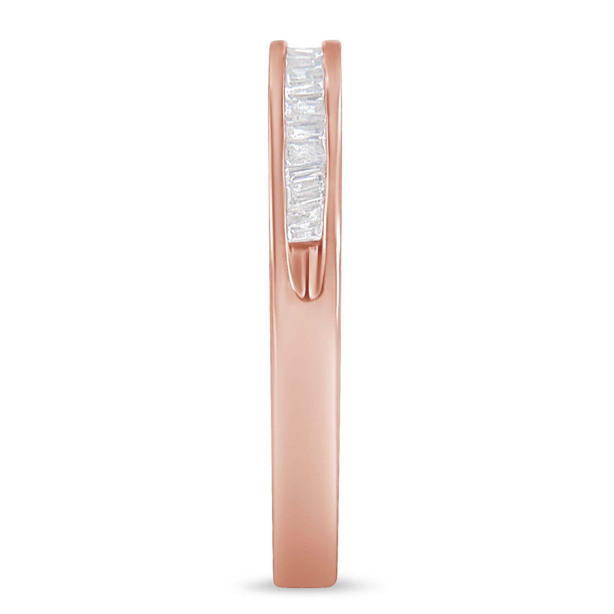 10K Rose Gold over .925 Sterling Silver 1/5 Cttw Diamond Channel-Set Stackable Band Ring (H-I Color, I1-I2 Clarity) - Friggin Jewelry