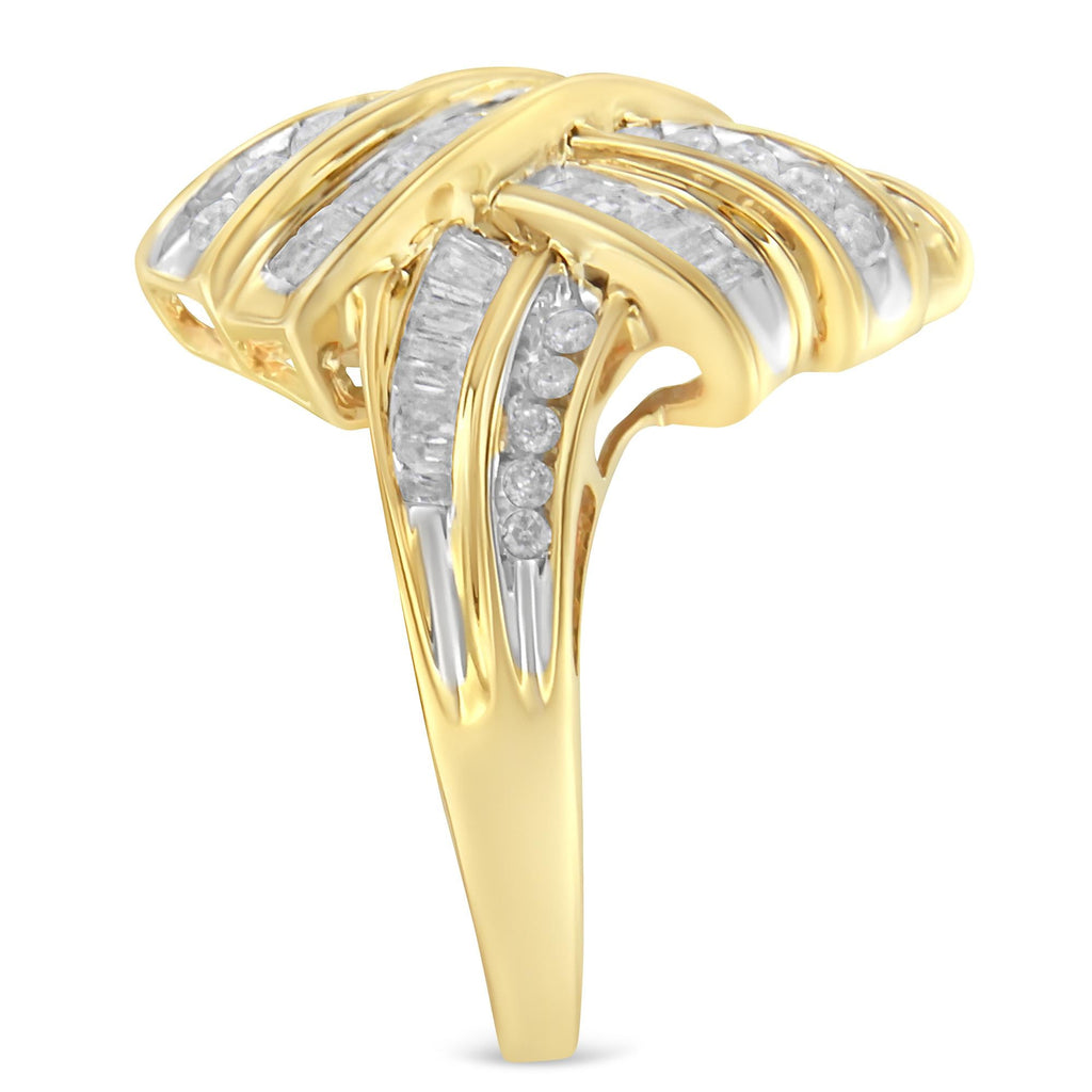 10K Yellow Gold Diamond Bypass Cocktail Ring (1 1/5 Cttw, I-J Color, I2-I3 Clarity) - Friggin Jewelry