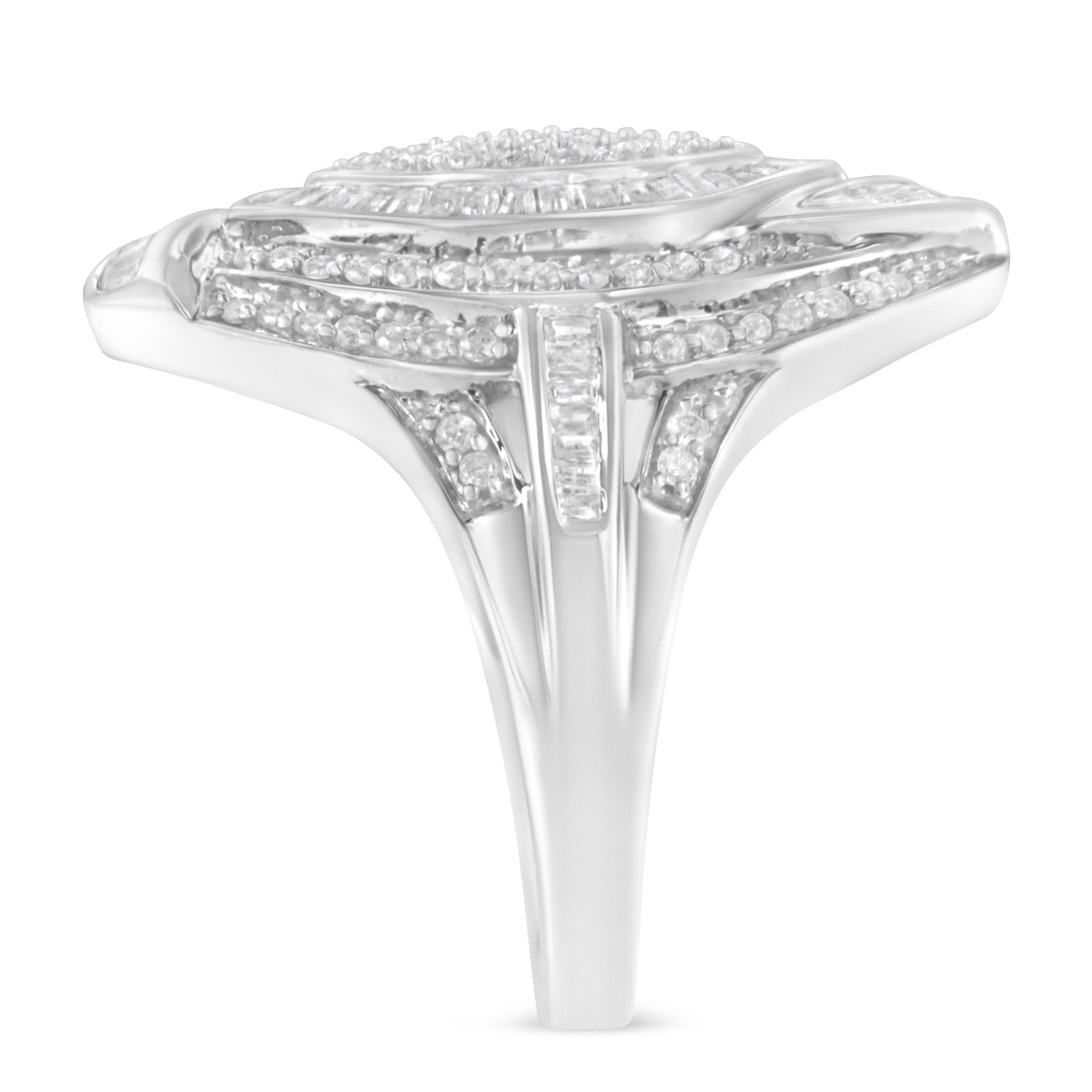 .925 Sterling Silver & 1-1/8 Cttw Diamond Marquise Shaped Cluster Triple Halo Knot Cocktail Fashion Ring (I-J Color, I2-I3 Clarity) - Friggin Jewelry