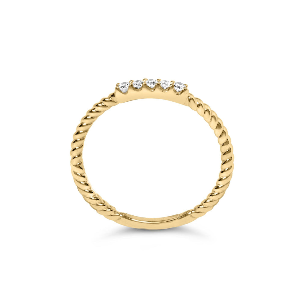 Anillo de oro amarillo de 10 quilates con 1/10 quilates de diamantes y 5 piedras con banda trenzada (color IJ, claridad I2-I3) - Friggin Jewelry