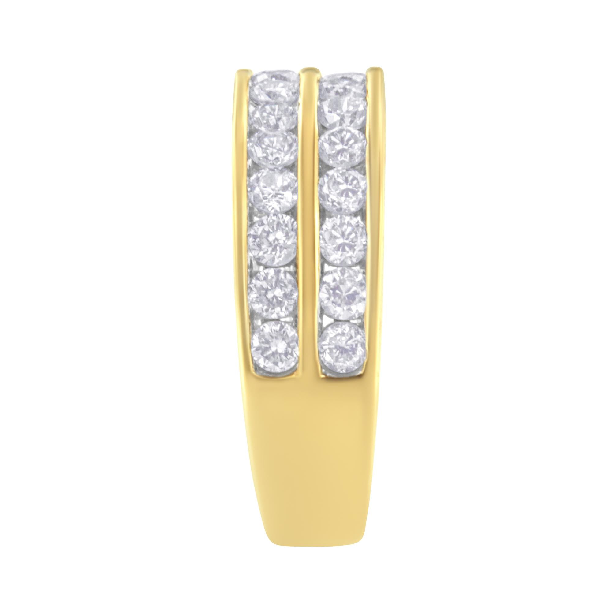10K Yellow Gold Two-Row Diamond Band Ring (1 Cttw, J-K Color, I1-I2 Clarity) - Friggin Jewelry
