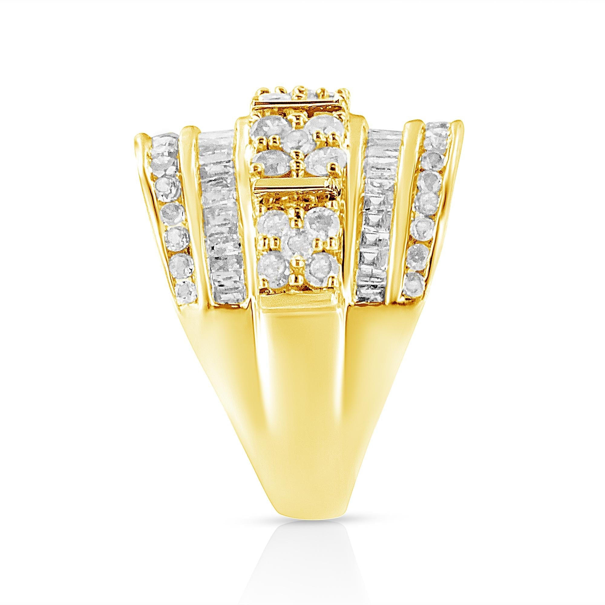 .925 Sterling Silver 2.0 Cttw Round & Baguette Cut Diamond Multi-Row Channel Set Tapered Cocktail Fashion Ring (I-J Color, I3 Clarity) - Friggin Jewelry