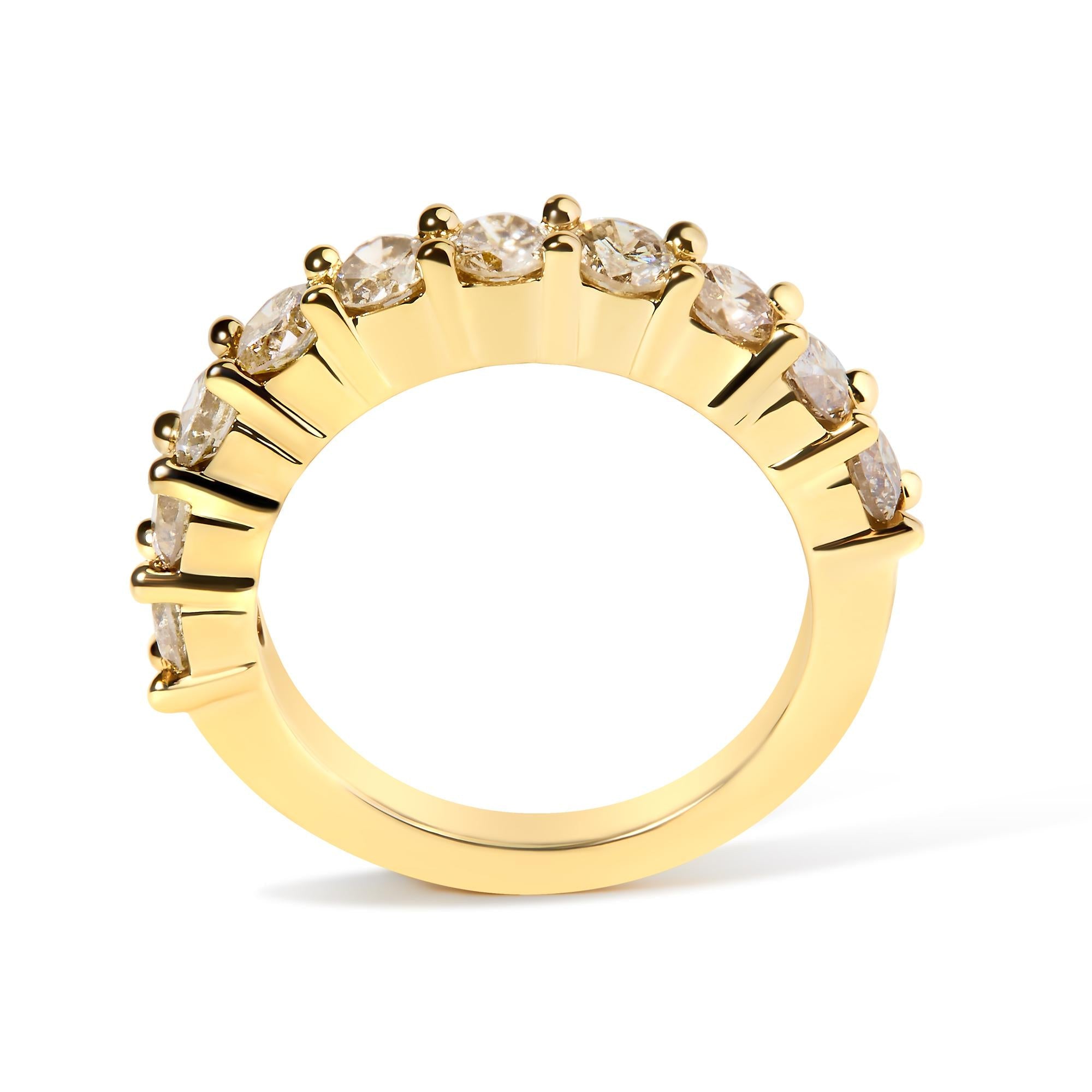 14K Yellow Gold Plated .925 Sterling Silver 2.0 Cttw Round Brilliant Cut Diamond 10 Stone Anniversary Band Ring (J-K Color, I1-I2 Clarity) - Friggin Jewelry