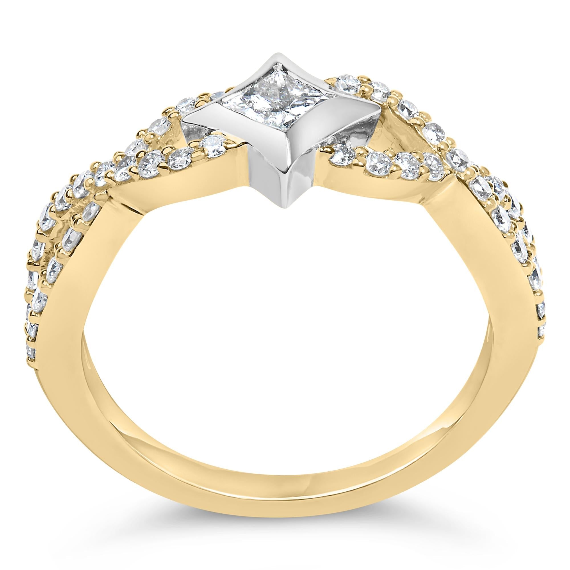 10K Two Tone Color 5/8 Cttw Diamond Kite and Twist Shank Ring (H-I Color,SI2-I1 Clarity) - Friggin Jewelry