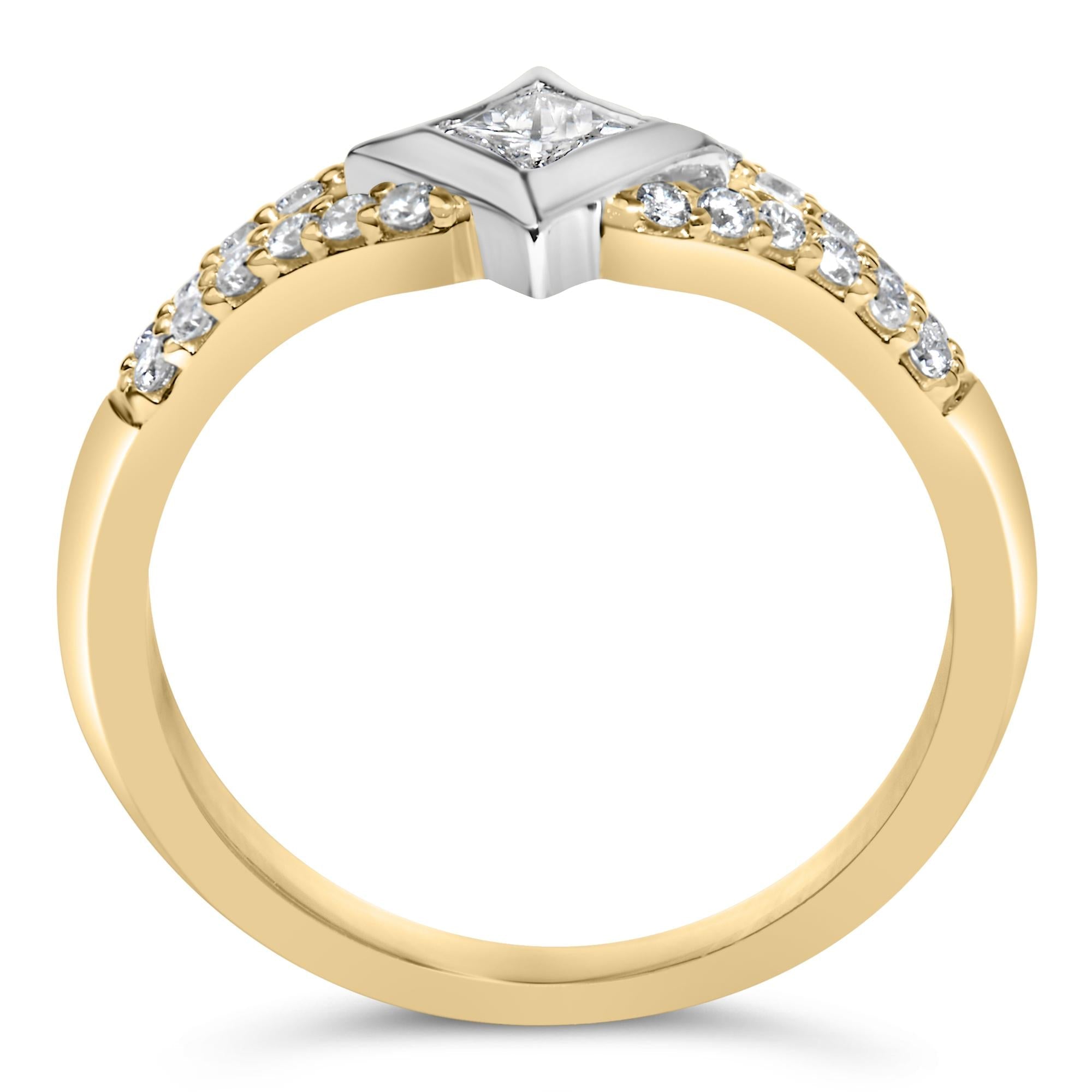 10K Two Tone Color 1/2 Cttw Diamond Kite and Split Shank Ring (H-I Color,SI2-I1 Clarity) - Friggin Jewelry