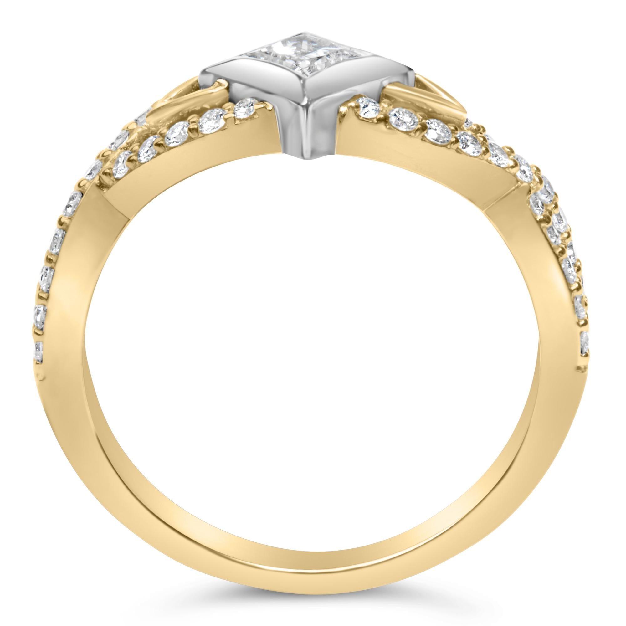 10K Two Tone Color 2/3 Cttw Diamond Kite and Twist Shank Ring (H-I Color,SI2-I1 Clarity) - Friggin Jewelry