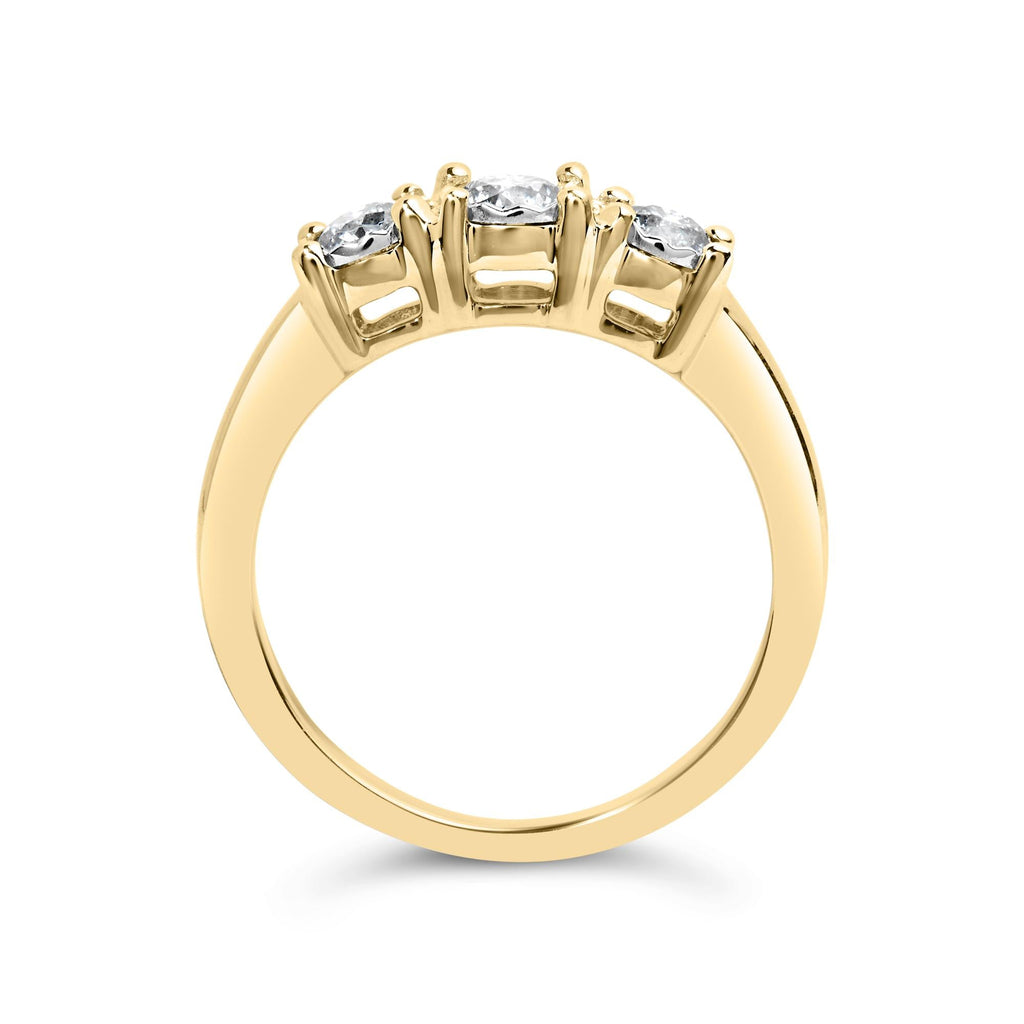 10K Yellow Gold 1/2 Cttw Miracle Set Round Diamond Three Stone Illusion Plate Ring (I-J Color, I2-I3 Clarity) - Friggin Jewelry