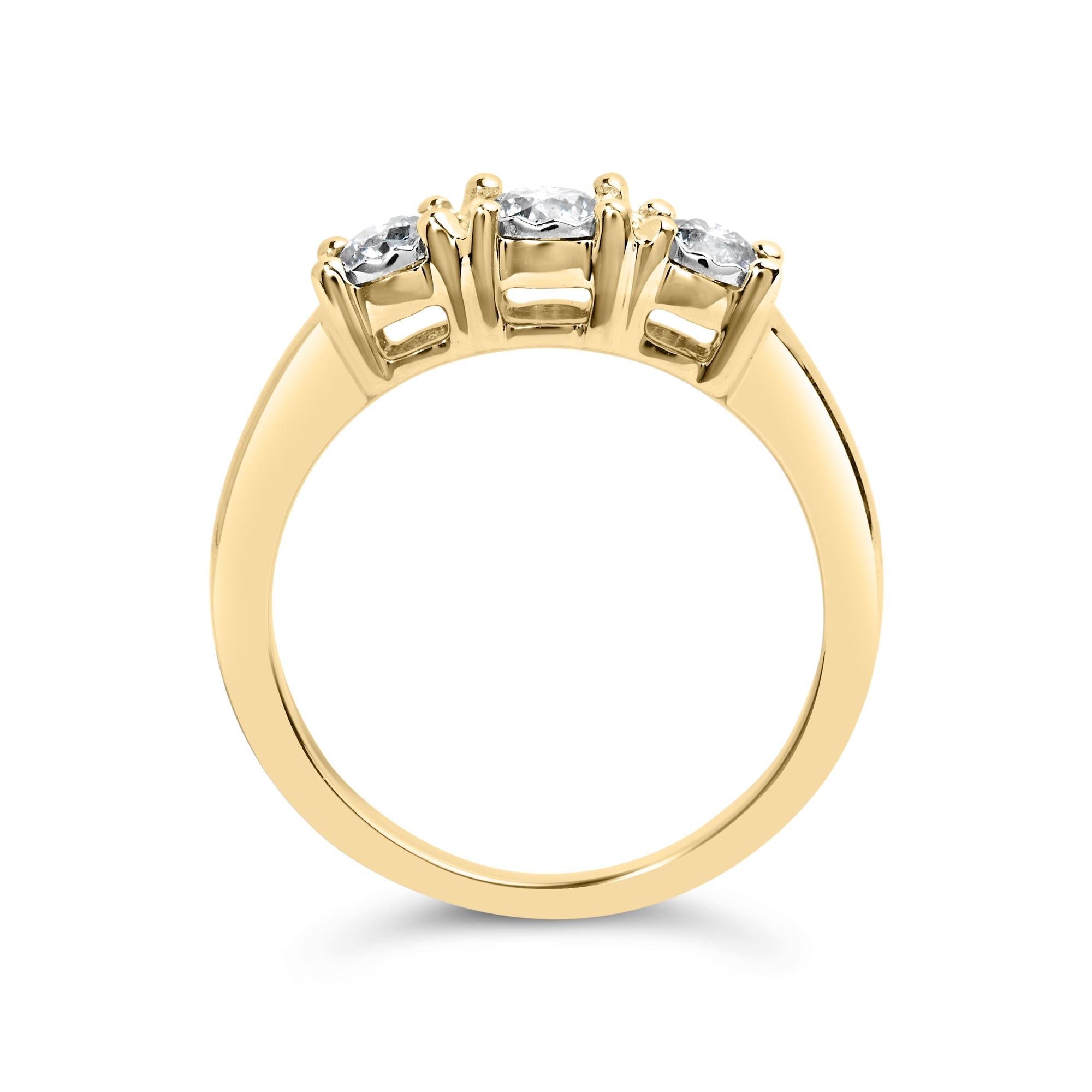 10K Yellow Gold 1/2 Cttw Miracle Set Round Diamond Three Stone Illusion Plate Ring (I-J Color, I2-I3 Clarity) - Friggin Jewelry