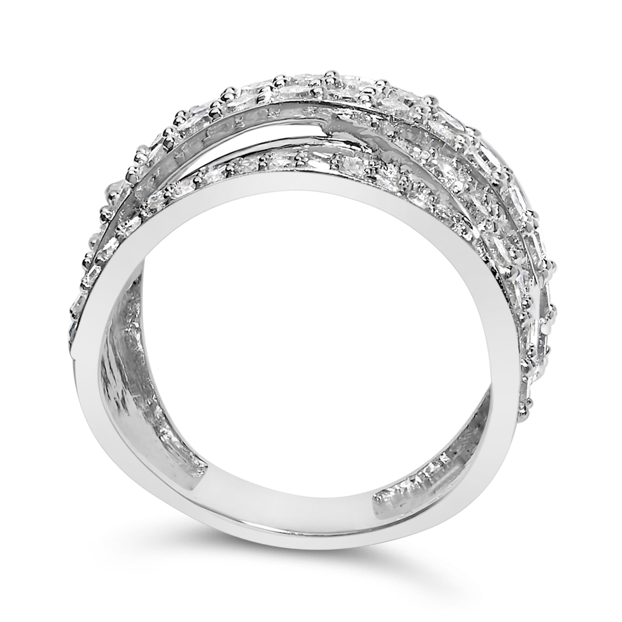 Anillo de banda superpuesta con diamantes de talla redonda de 2,00 quilates en plata de ley 925 (color IJ, claridad I2-I3) - Friggin Jewelry