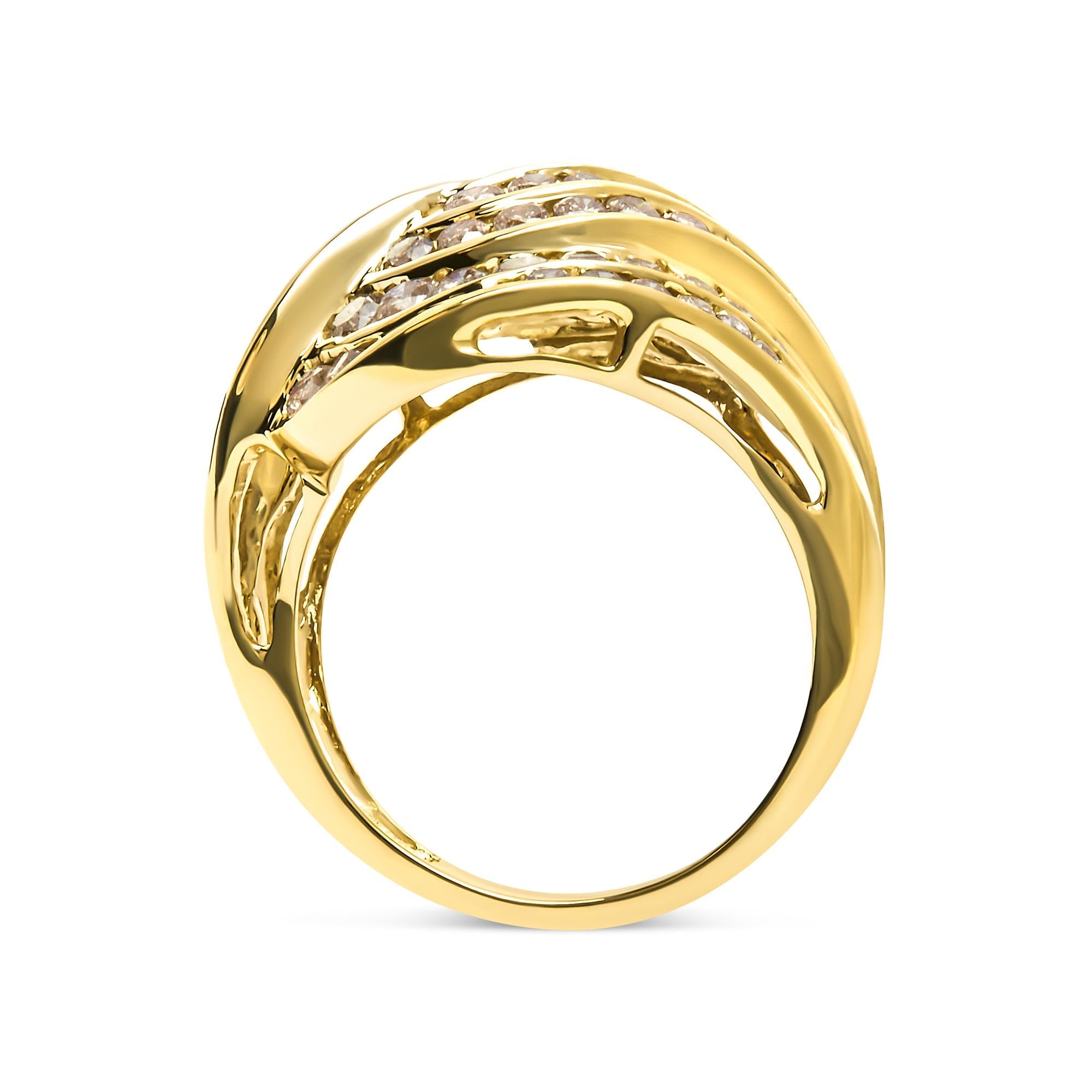10K Yellow Gold 2.0 Cttw Channel Set Diamond Cocktail Swirl Band Ring (K-L Color, I1-I2 Clarity) - Friggin Jewelry