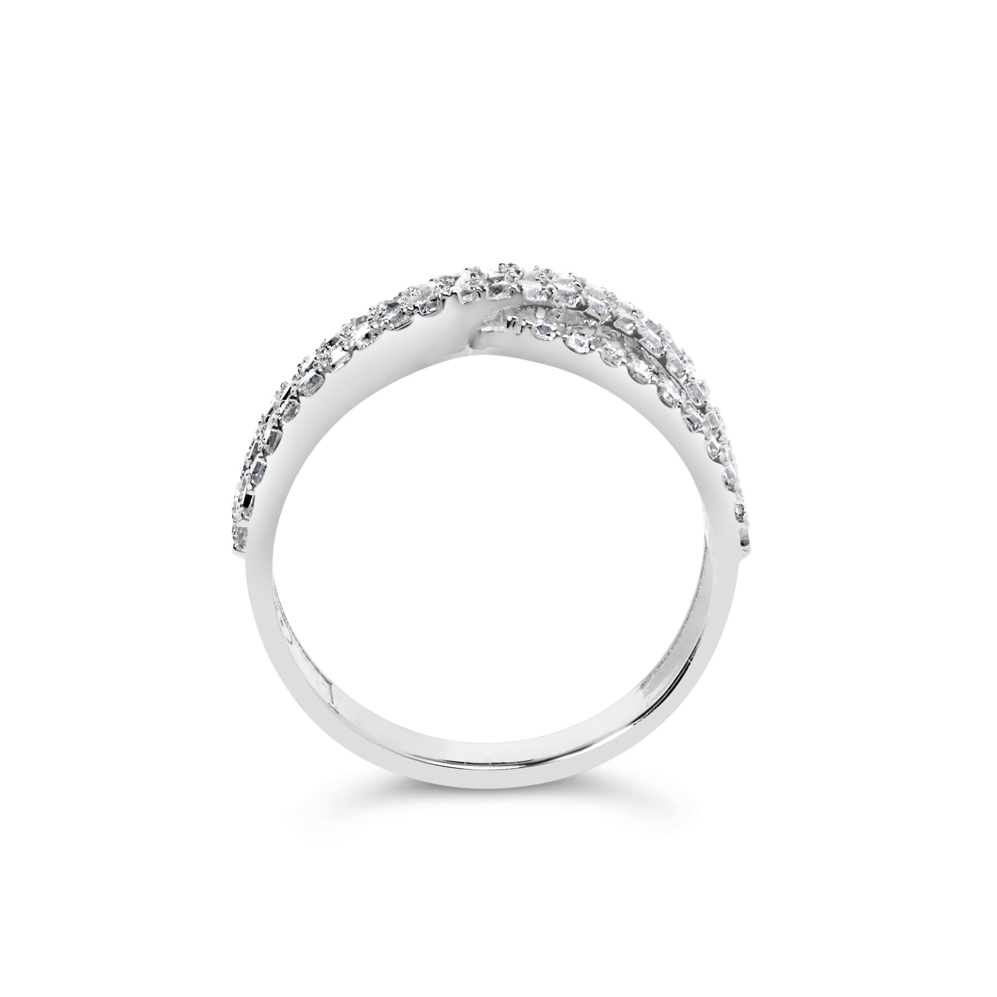 10K White Gold 3/4 Cttw Princess Natural Diamond Split Shank and Weave Band Ring (H-I Color, SI1-SI2 Clarity) - Friggin Jewelry