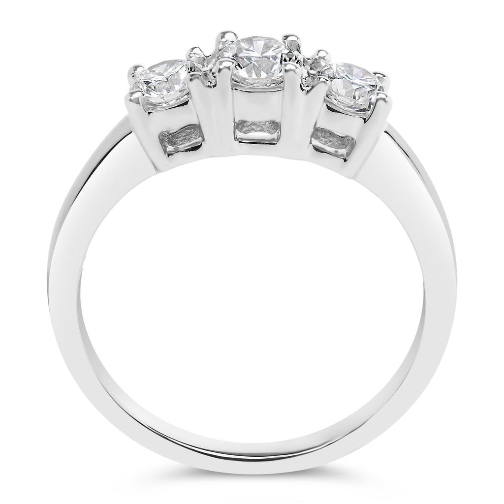 14K White Gold  3/4 Cttw Lab Grown Diamond 3 Stone Ring Band (F-G Color, VS2-SI1 Clarity) - Friggin Jewelry