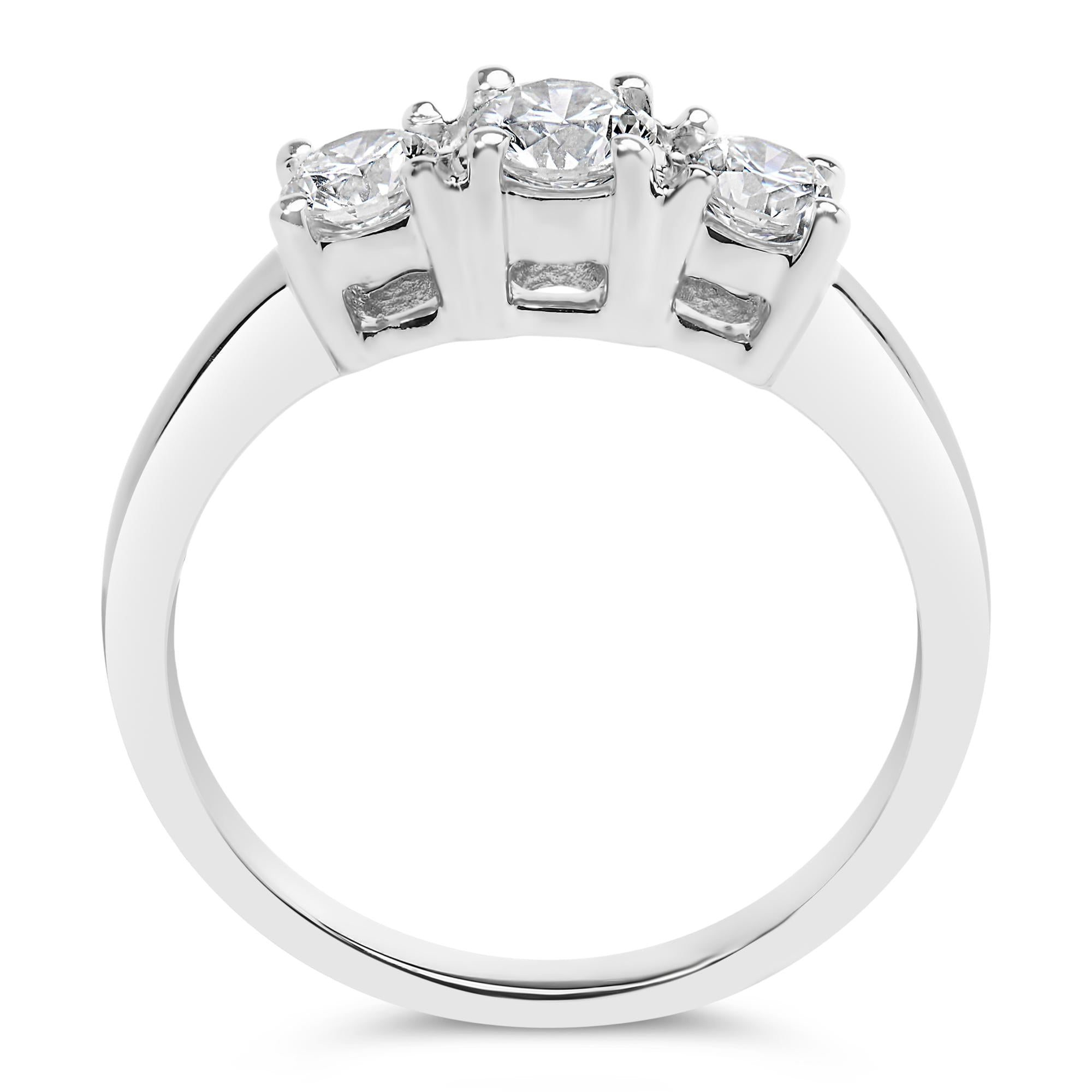 14K White Gold  3/4 Cttw Lab Grown Diamond 3 Stone Ring Band (F-G Color, VS2-SI1 Clarity) - Friggin Jewelry