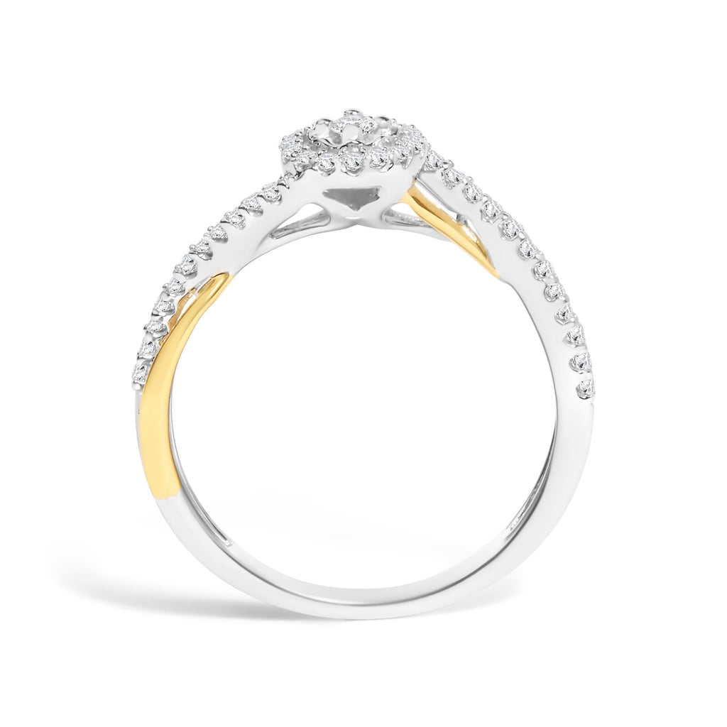 14K Yellow Gold Plated .925 Sterling Silver 1/4 Cttw Diamond Bypass and Halo Promise Ring (I-J Color, I3 Clarity) - Friggin Jewelry