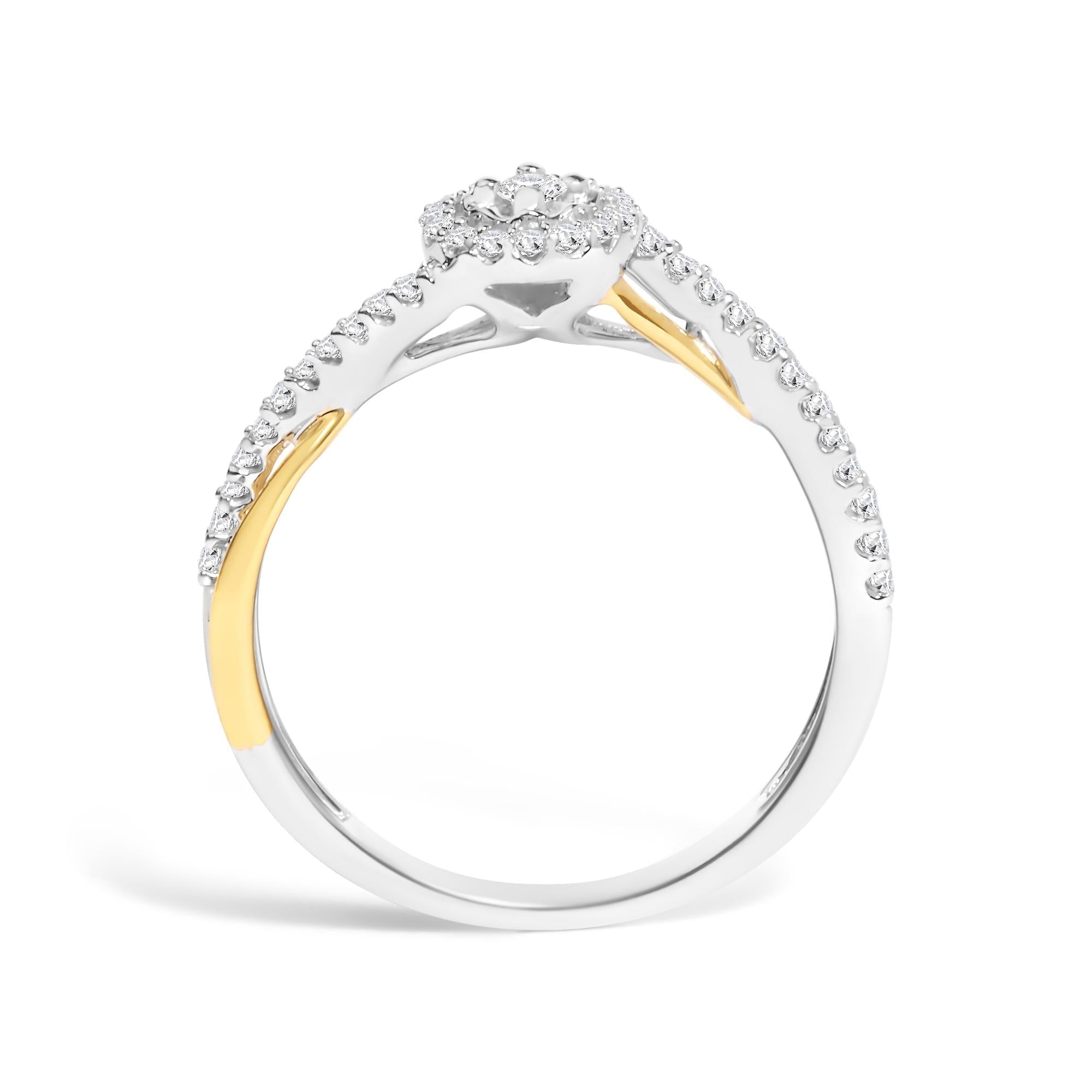 14K Yellow Gold Plated .925 Sterling Silver 1/4 Cttw Diamond Bypass and Halo Promise Ring (I-J Color, I3 Clarity) - Friggin Jewelry