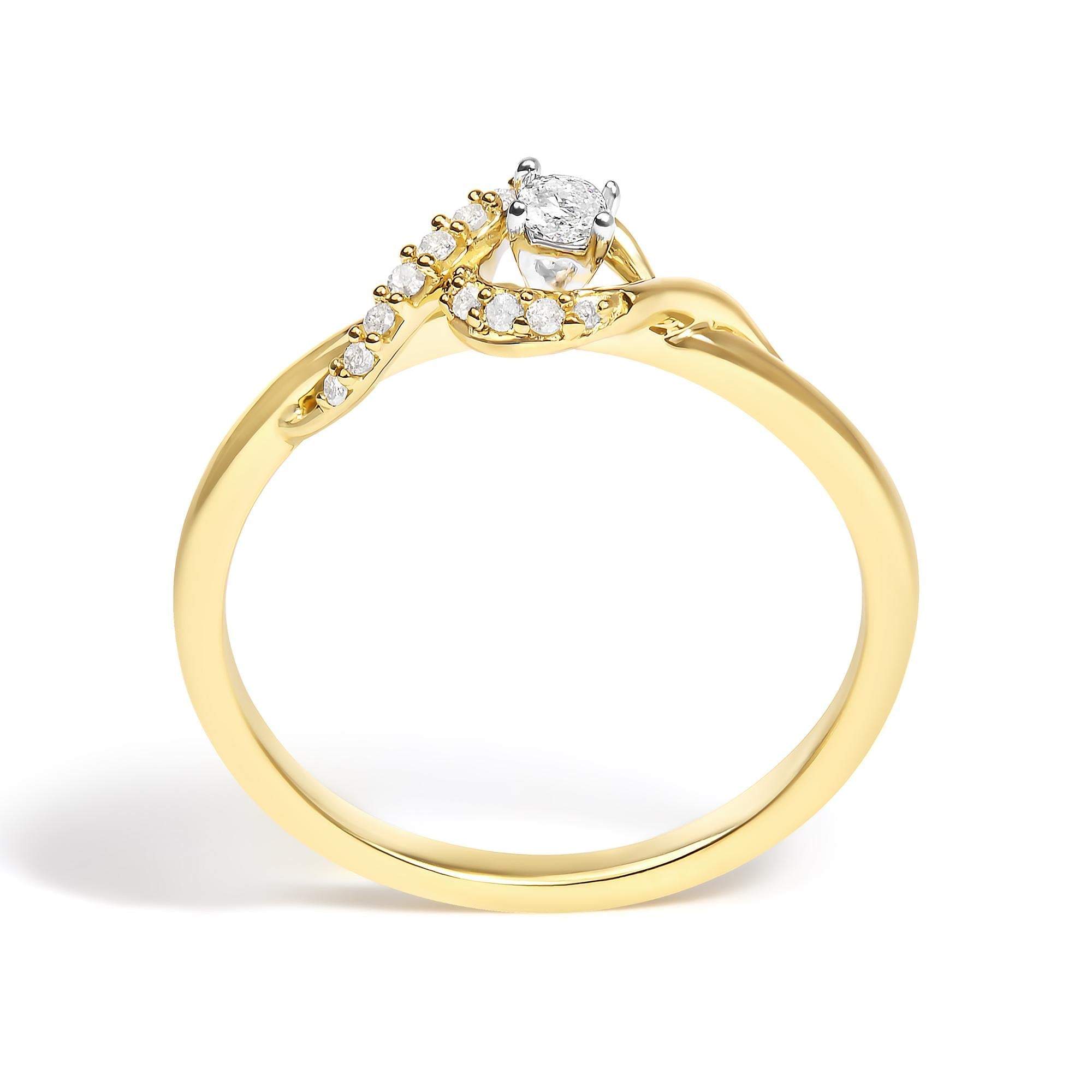 14K Yellow Gold Flash Plated .925 Sterling Silver 1/6 Cttw Diamond Swirl and Halo Promise Ring (I-J Color, I3 Clarity) - Friggin Jewelry