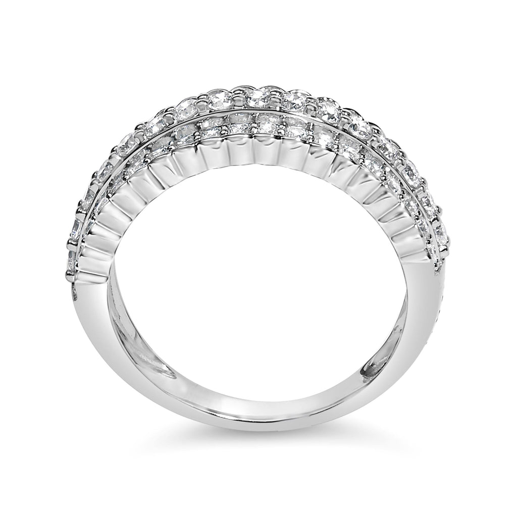 Anillo de tres filas de diamantes cultivados en laboratorio de 1,0 ct en plata esterlina 925 (color FG, claridad VS1-VS2) - Friggin Jewelry