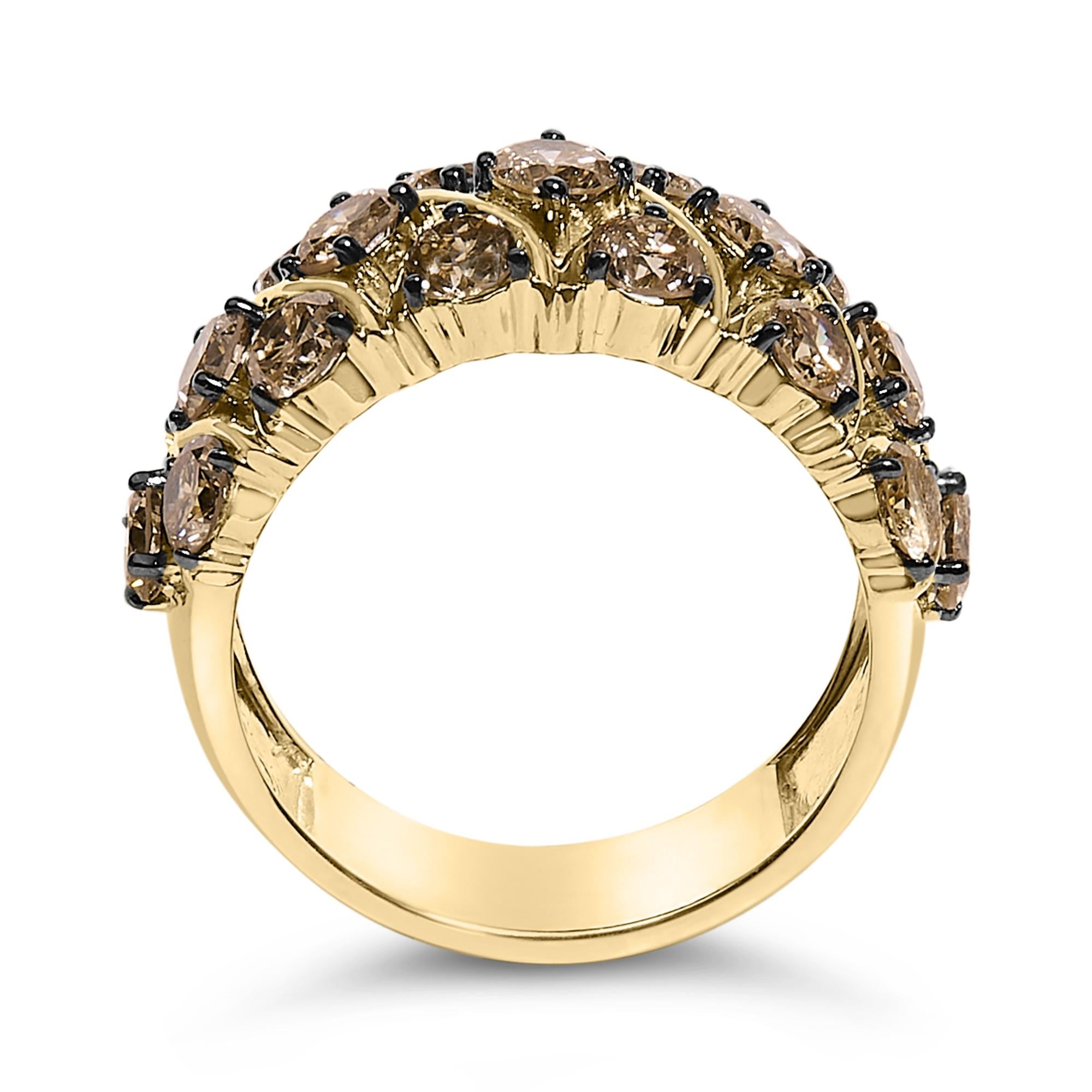 10K Yellow Gold Plated .925 Sterling Silver 3.0 Cttw Champagne Diamond Multi Lattice Band Ring - Friggin Jewelry