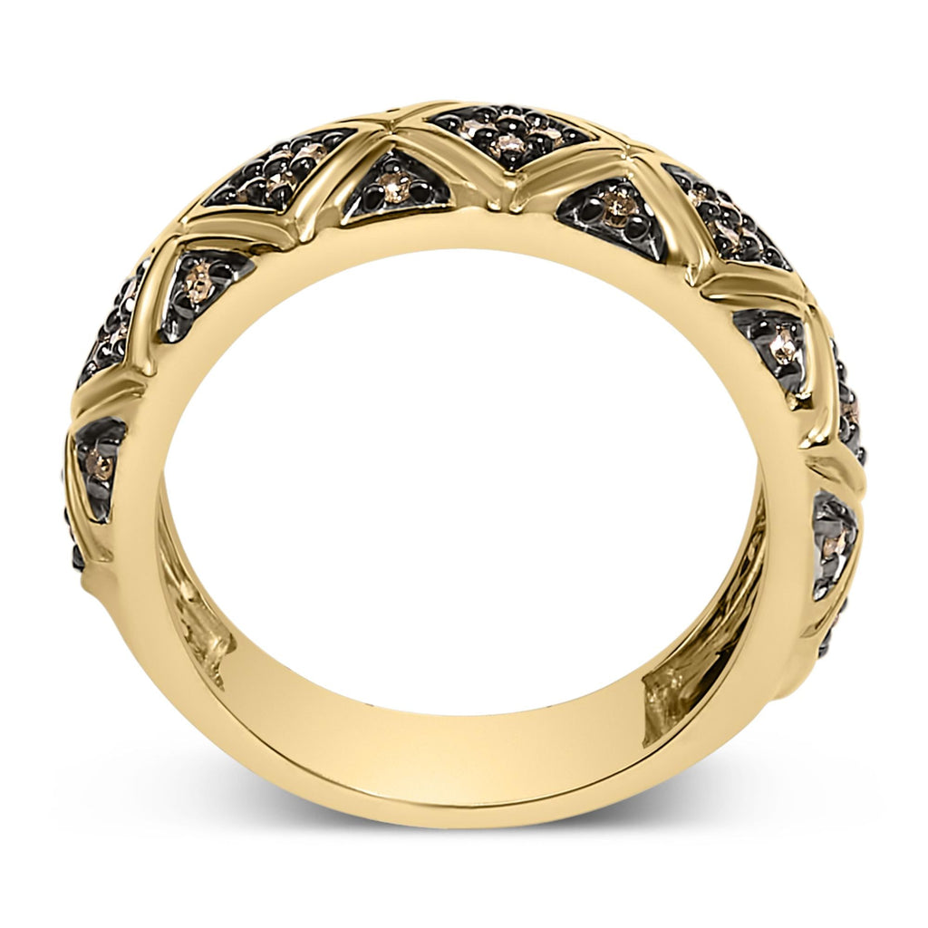 Anello a fascia in stile geometrico con diamanti champagne da 3/8 ct, placcato oro giallo 10K, in argento sterling 925 - Friggin Jewelry