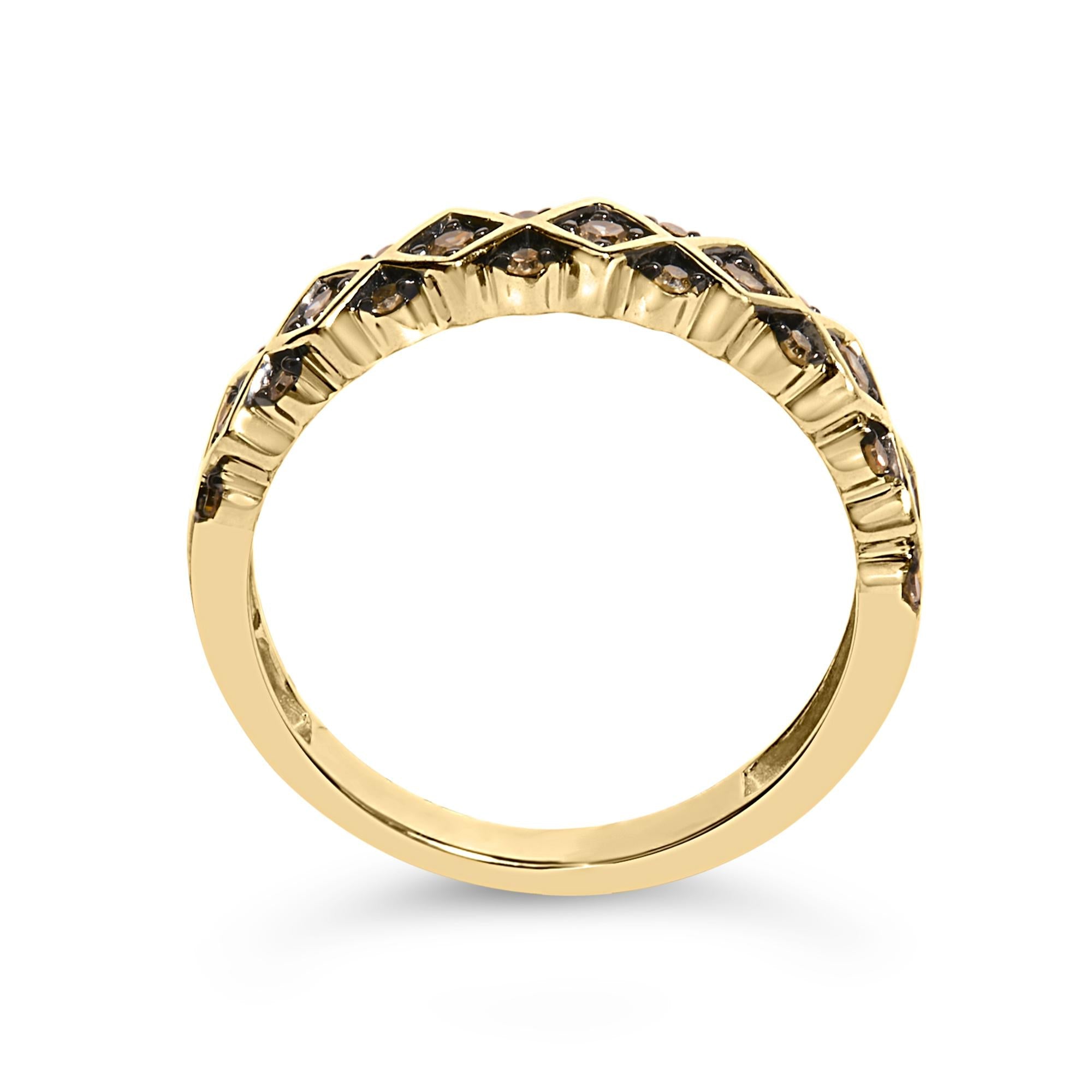 Anello geometrico in argento sterling 925 placcato oro giallo 10K con diamanti champagne da 1/4 carati - Friggin Jewelry